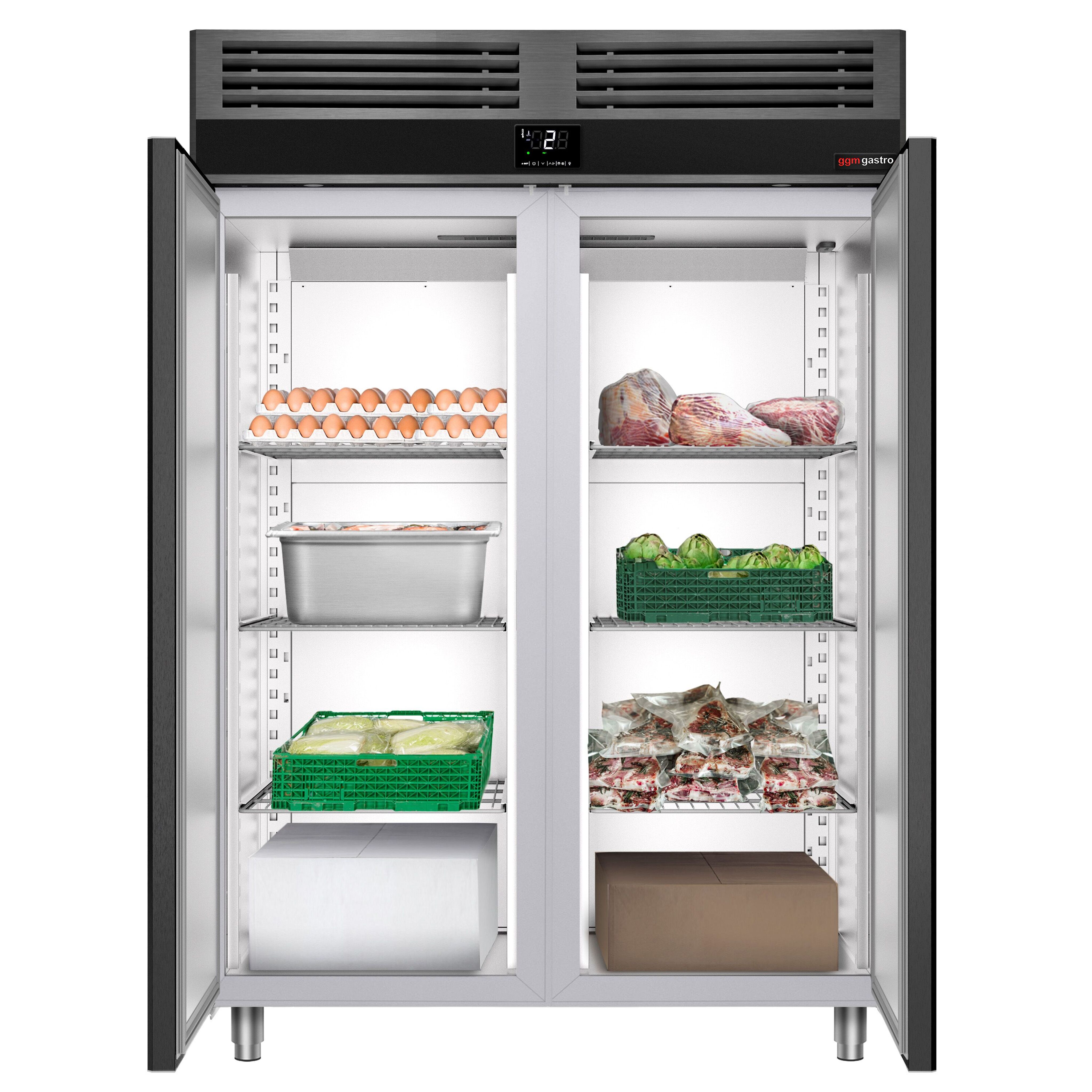 Armoire réfrigérée positive Inox AISI 304 PREMIUM - GN 2/1 - 1400 L - avec 2 portes - Anthracite