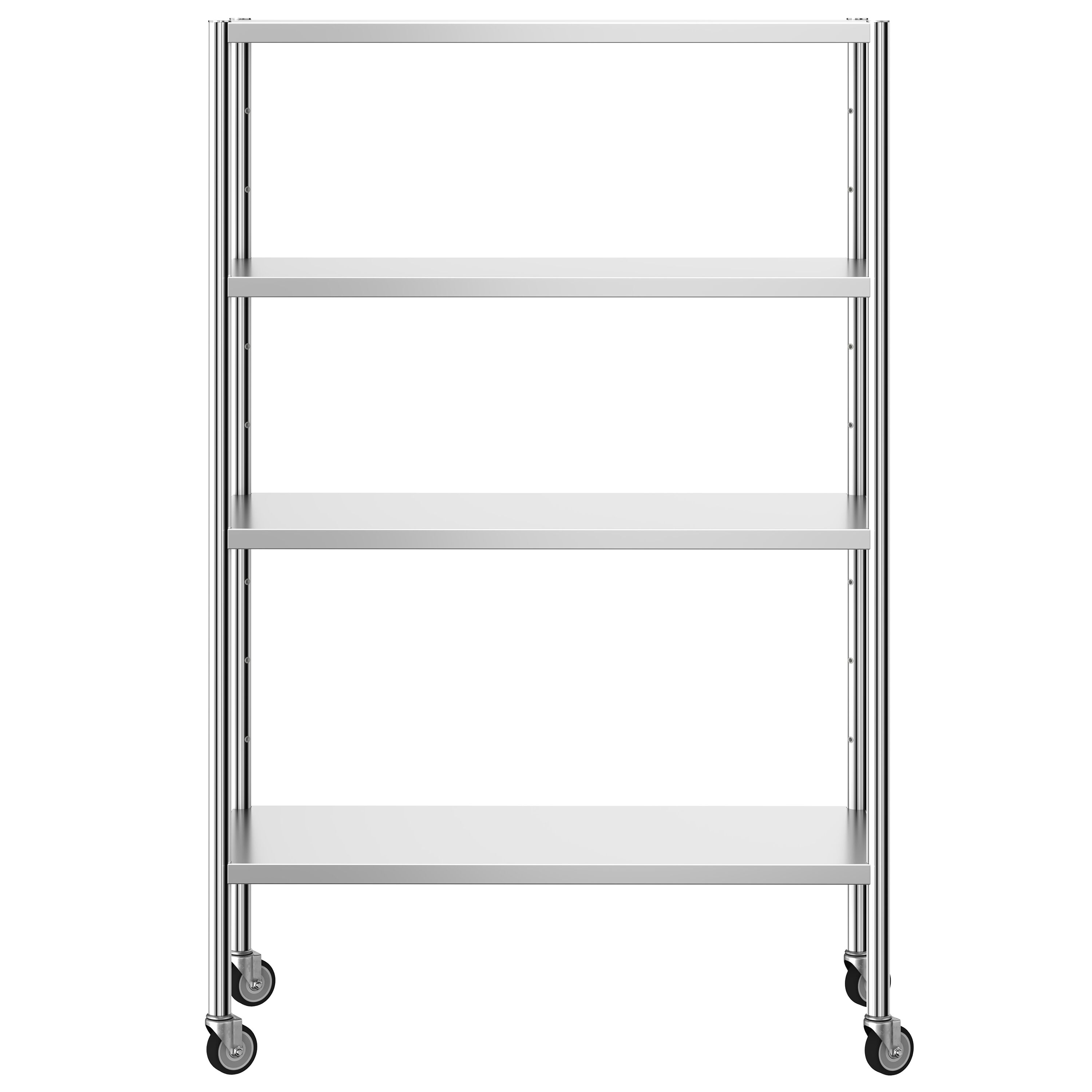 Étagère en inox PREMIUM - 1200 x 490 mm - avec 4 étagères (réglables) - incl. 4 roulettes