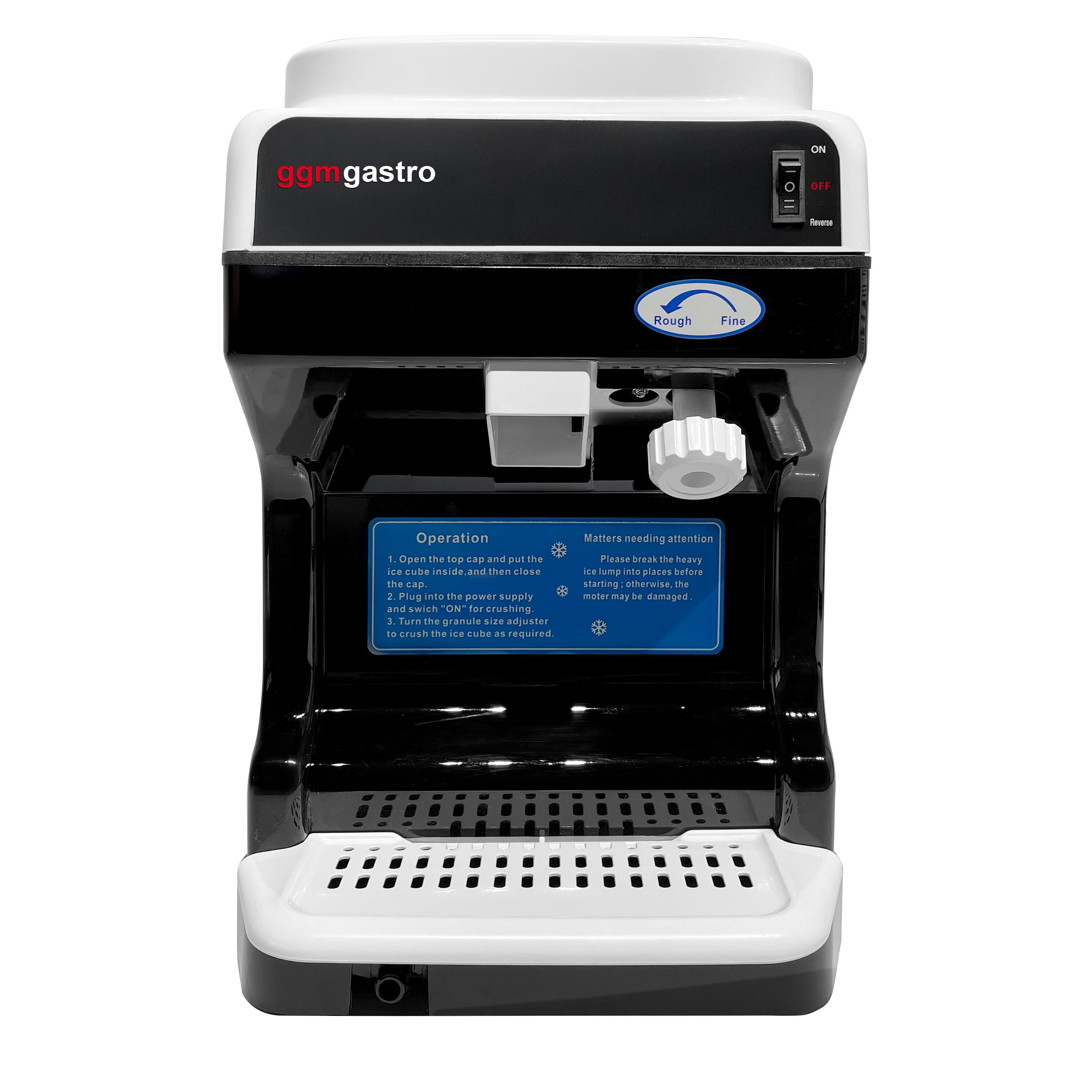 Broyeur à glace - 2,0kg/min - 250W - taille de glace réglable - Noir/Blanc - bac collecteur 2,0kg