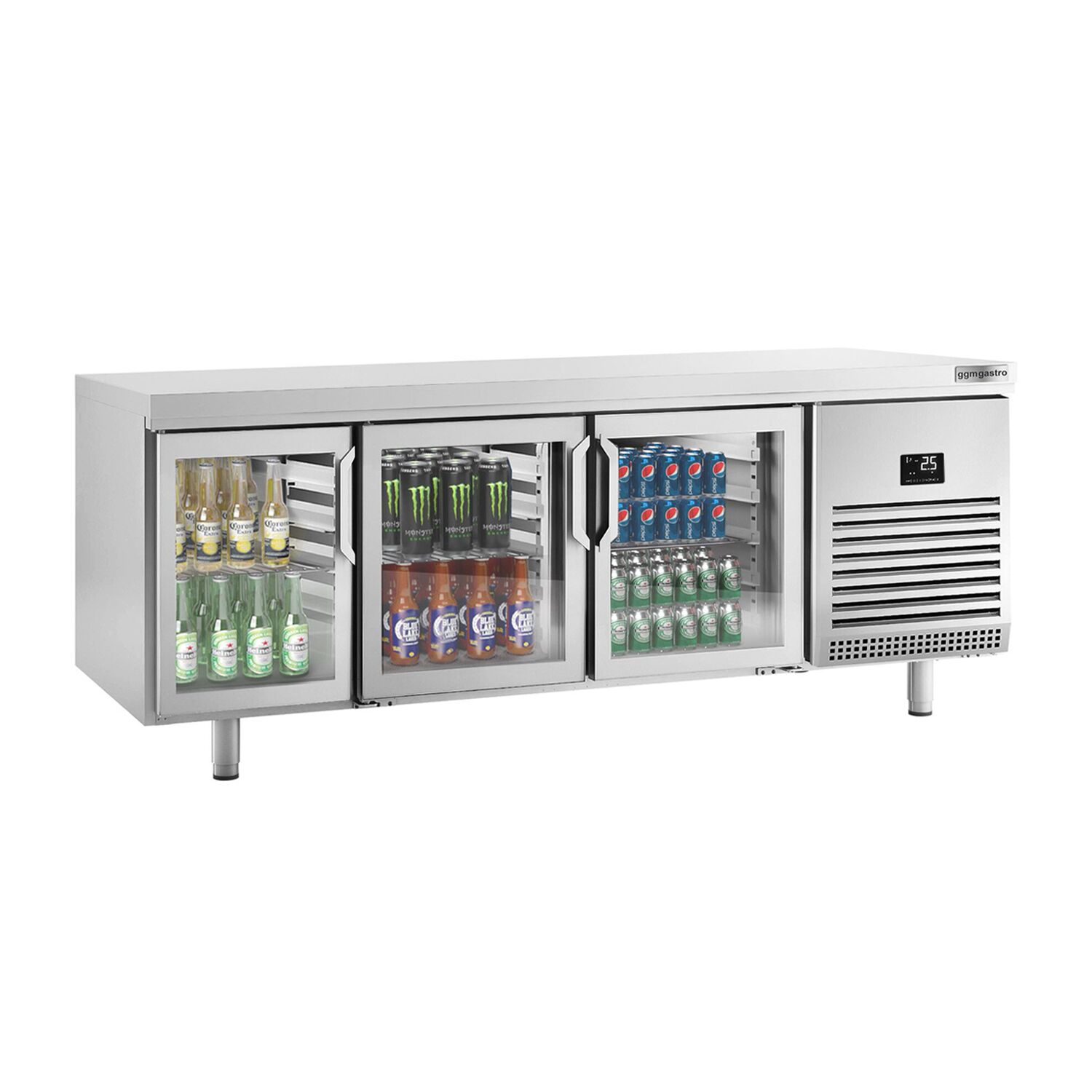 Table réfrigérée de bar pour boissons (EN) - avec portes vitrées des deux côtés