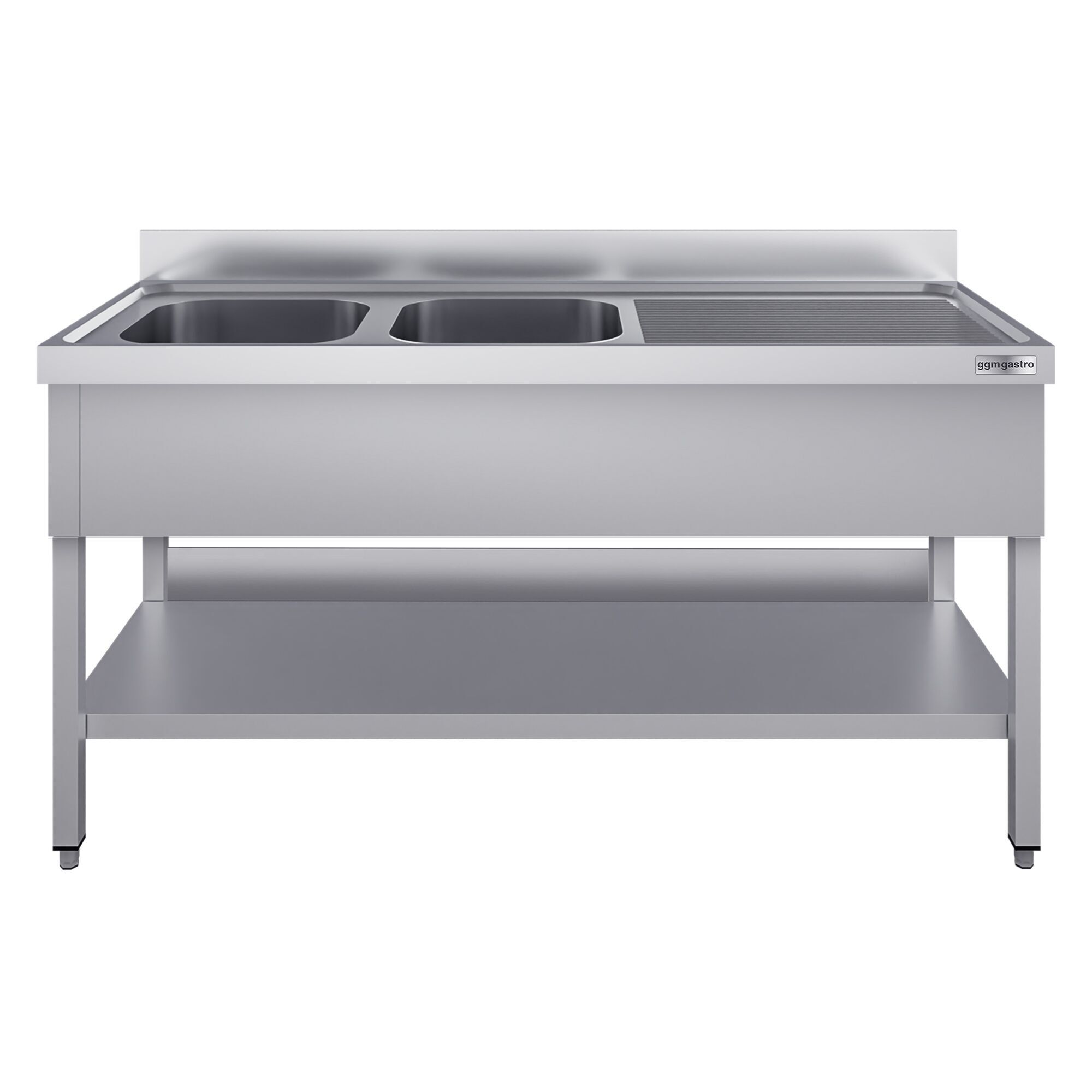 Plonge en inox ECO - 1400x700mm - avec étagère basse - 2 bacs à gauche