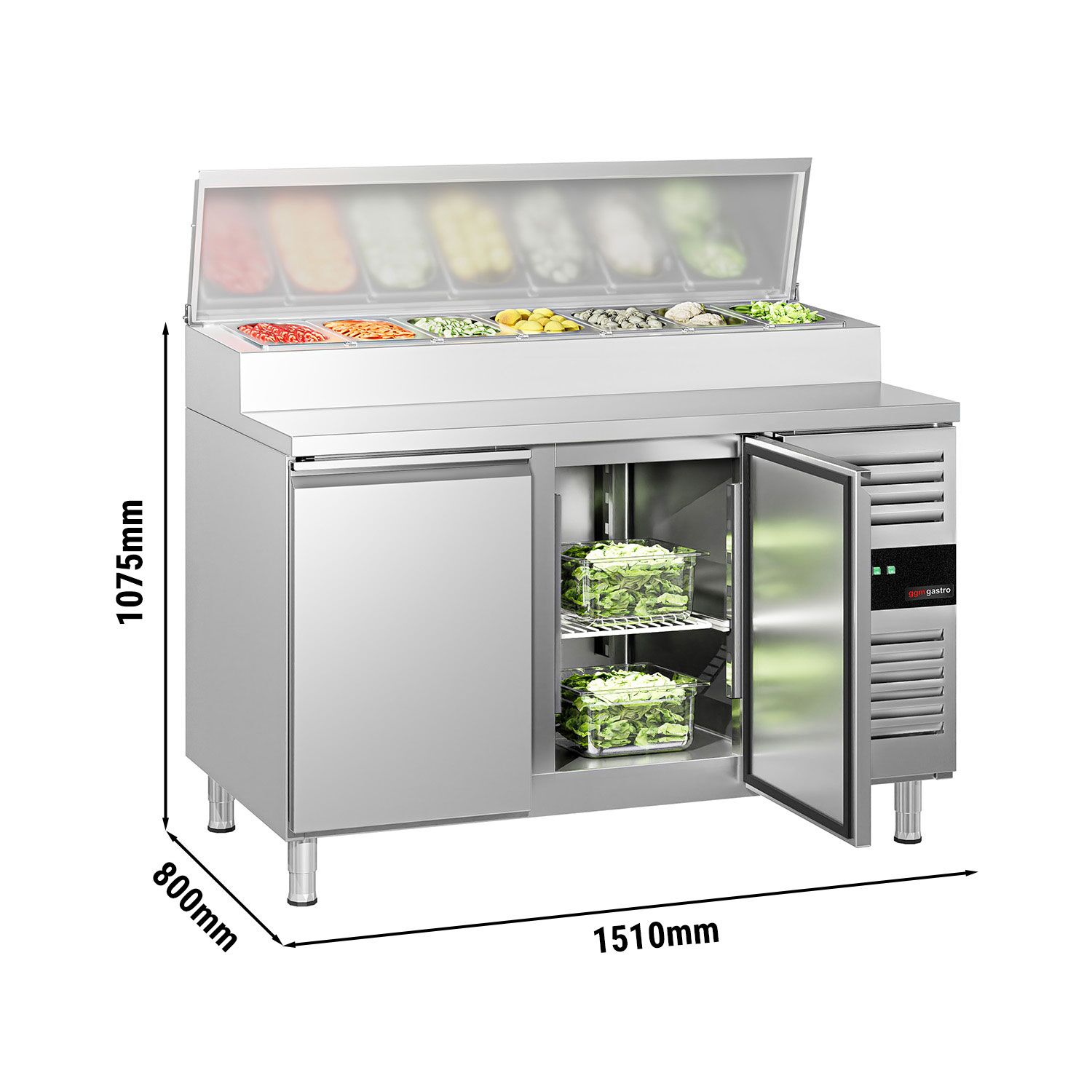 Table de préparation PREMIUM – 1510 mm – 2 portes – pour 8 bacs GN 1/3