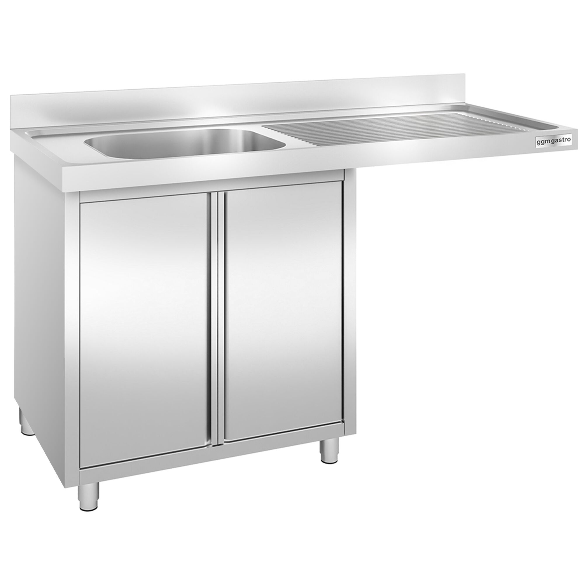 Plonge inox professionnelle PREMIUM - 1400x700mm - 1 bac à gauche - avec égouttoir à droite