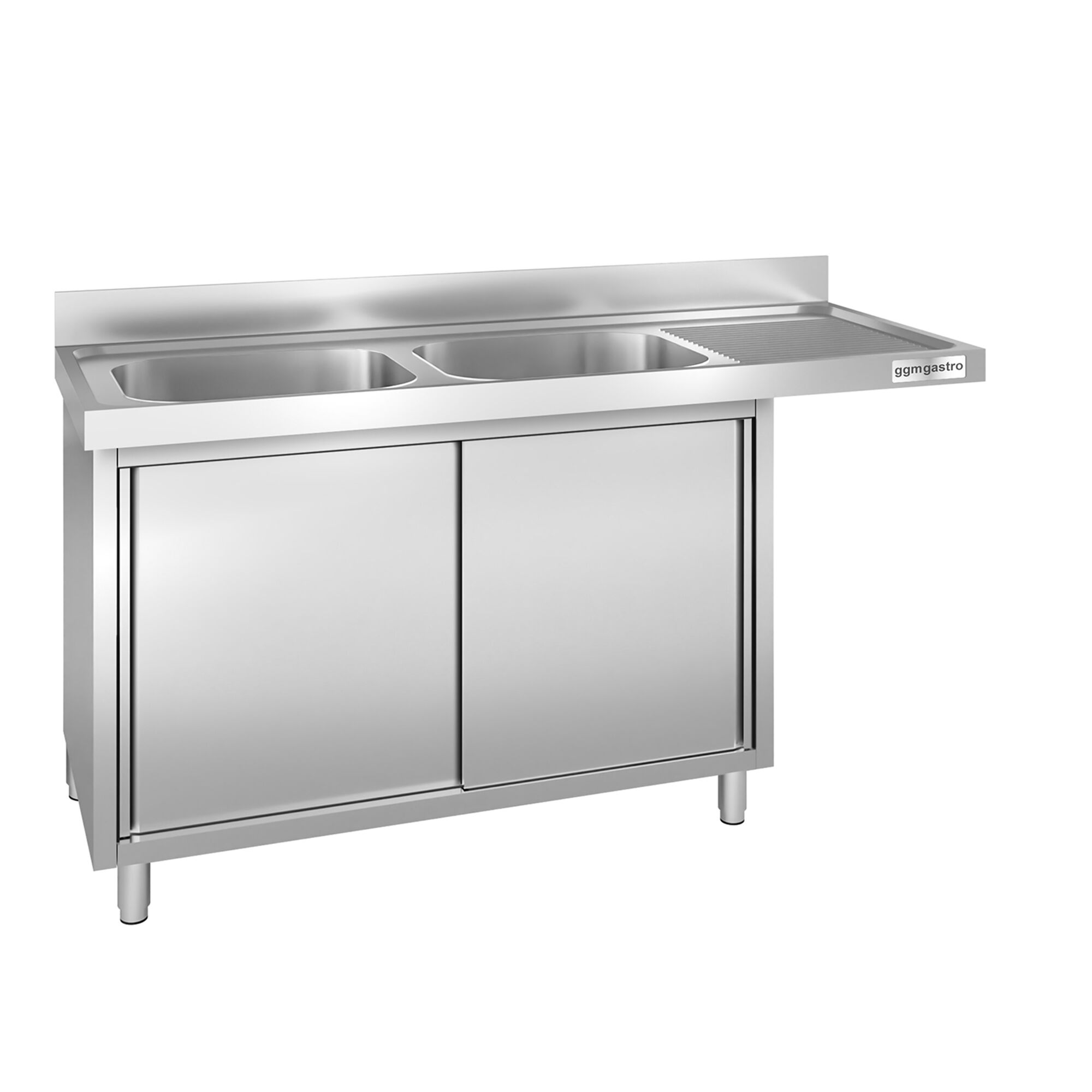 Plonge inox professionnelle PREMIUM - 1800x600mm - 2 bacs à gauche - avec égouttoir à droite - passage lave-vaisselle à droite