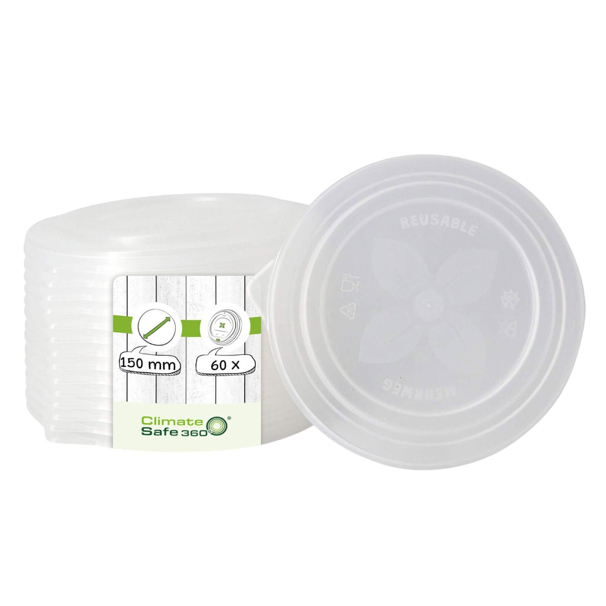 (60 pcs) Couvercle réutilisable - 166x157mm - Transparent - compatible avec couvercles pour bols Ø150mm