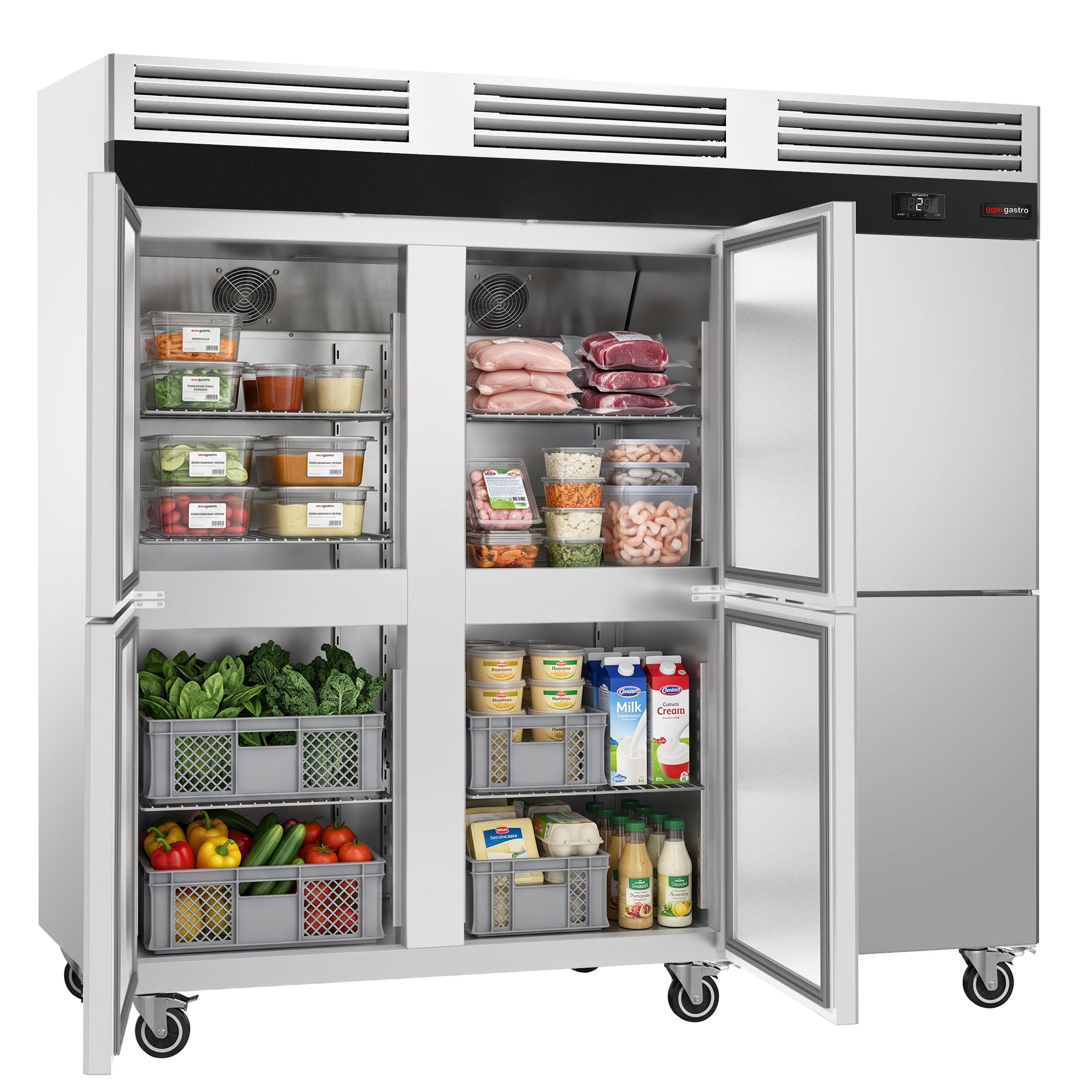 Commercial Upright Fridge – Stainless Steel ECO – GN 1/1 – 2500 Litres – with 6 Half Doors