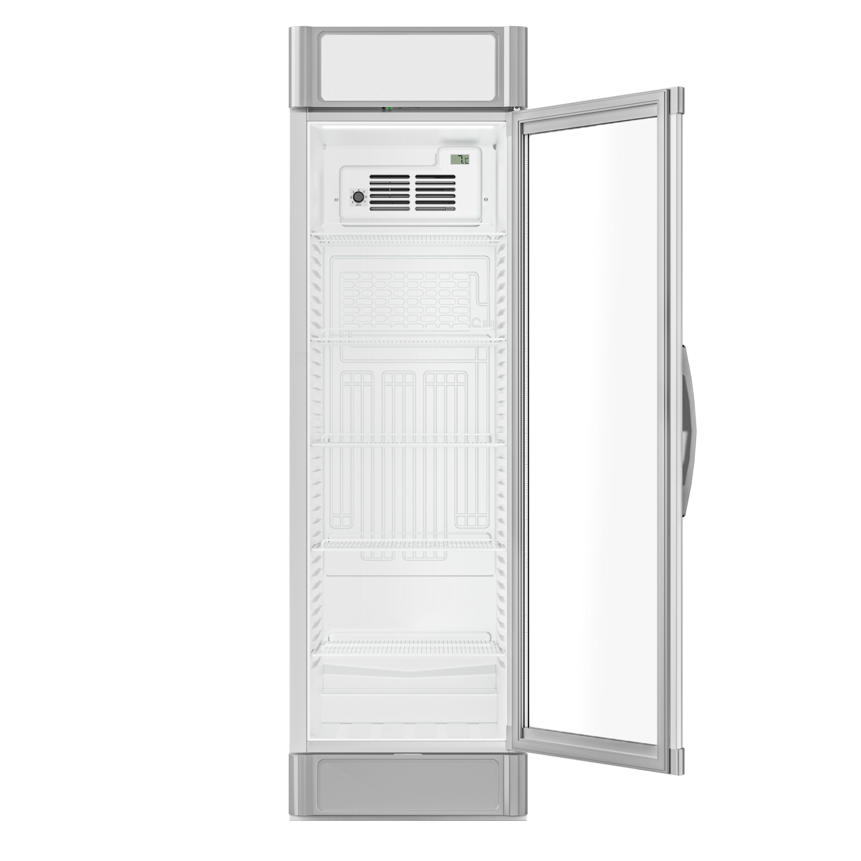 Commercial Beverage Display Fridge - 595mm - 347 Litres - with 1 hinged glass door - LED lighting - Temperature range 2 to 10 °C - Grey