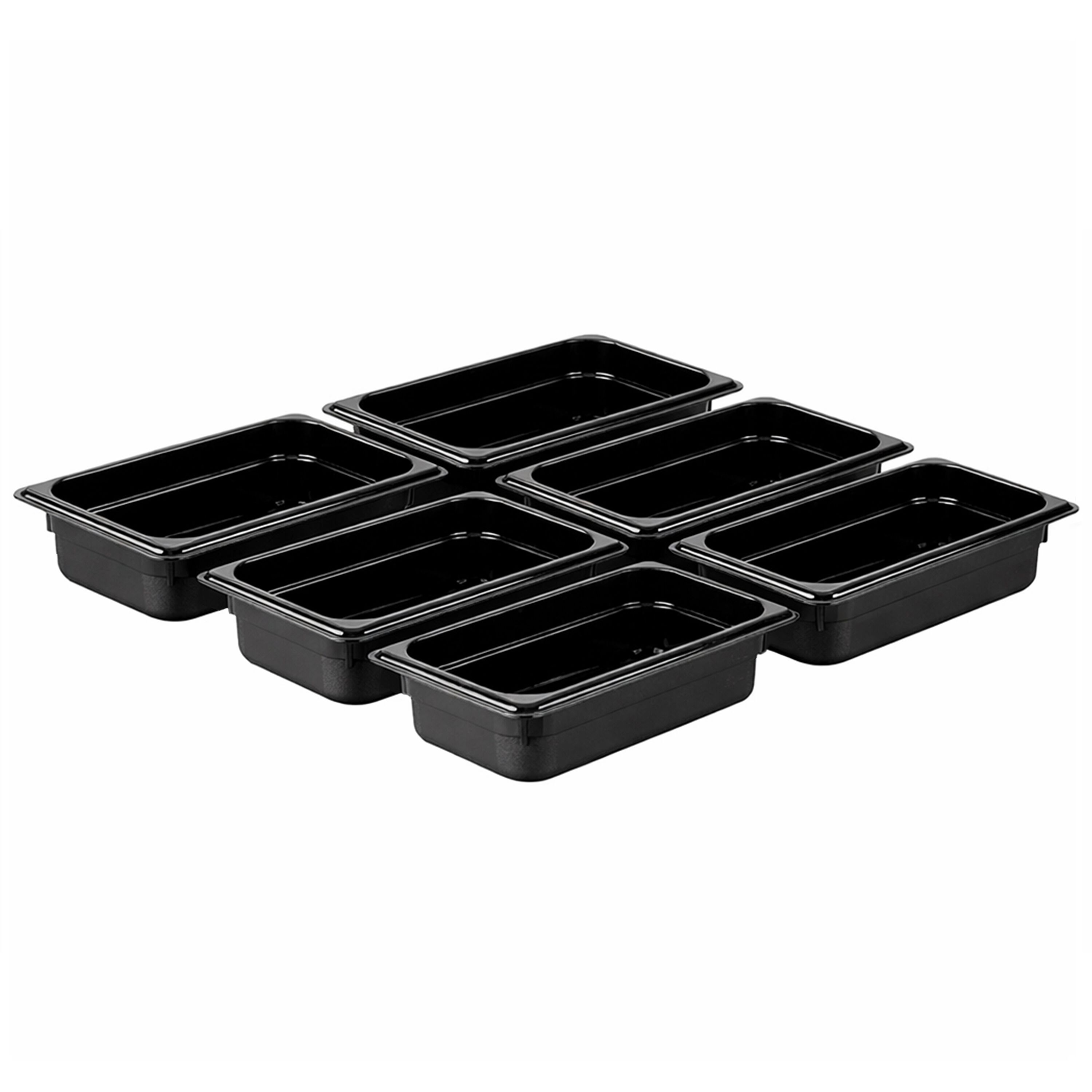 (6 pièces) Bac en Polycarbonate GN 1/4 - Noir - Hauteur : 65 mm