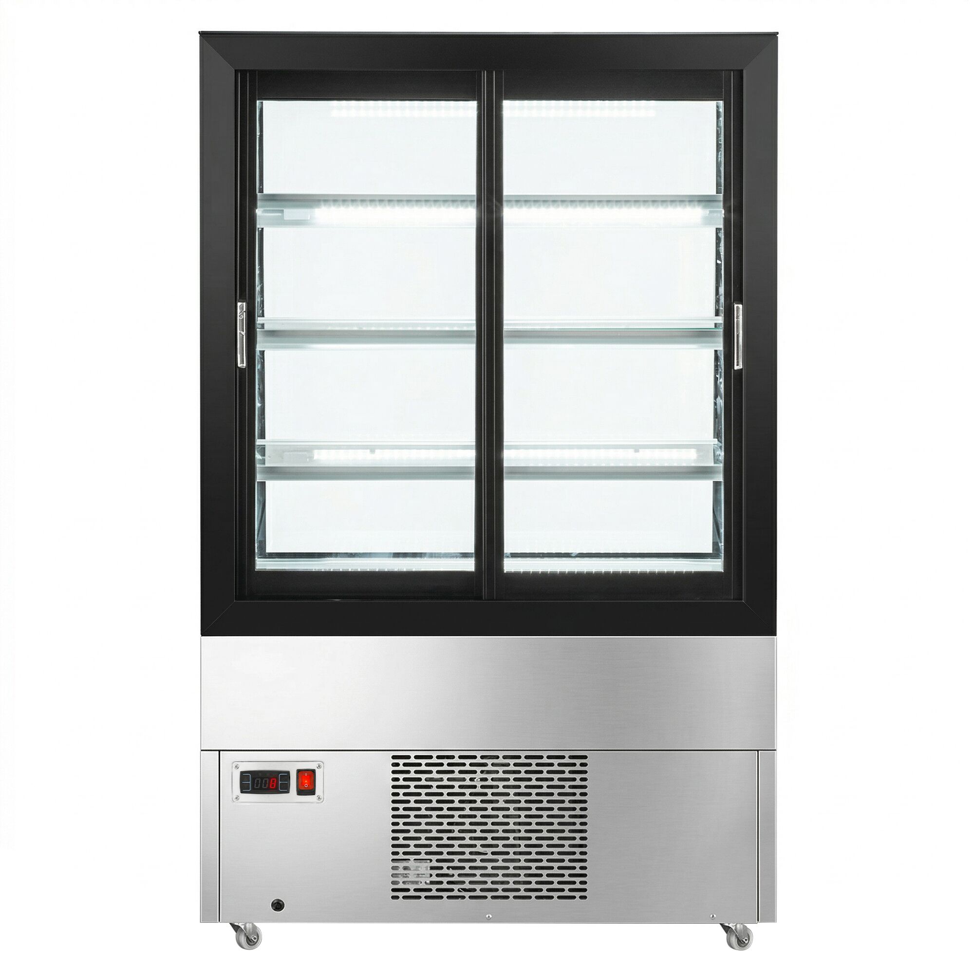 Vitrine à pâtisserie réfrigérée - 508L - 900mm - Double vitrage - avec 4 étagères en verre - portes coulissantes vitrées arrière - Noir
