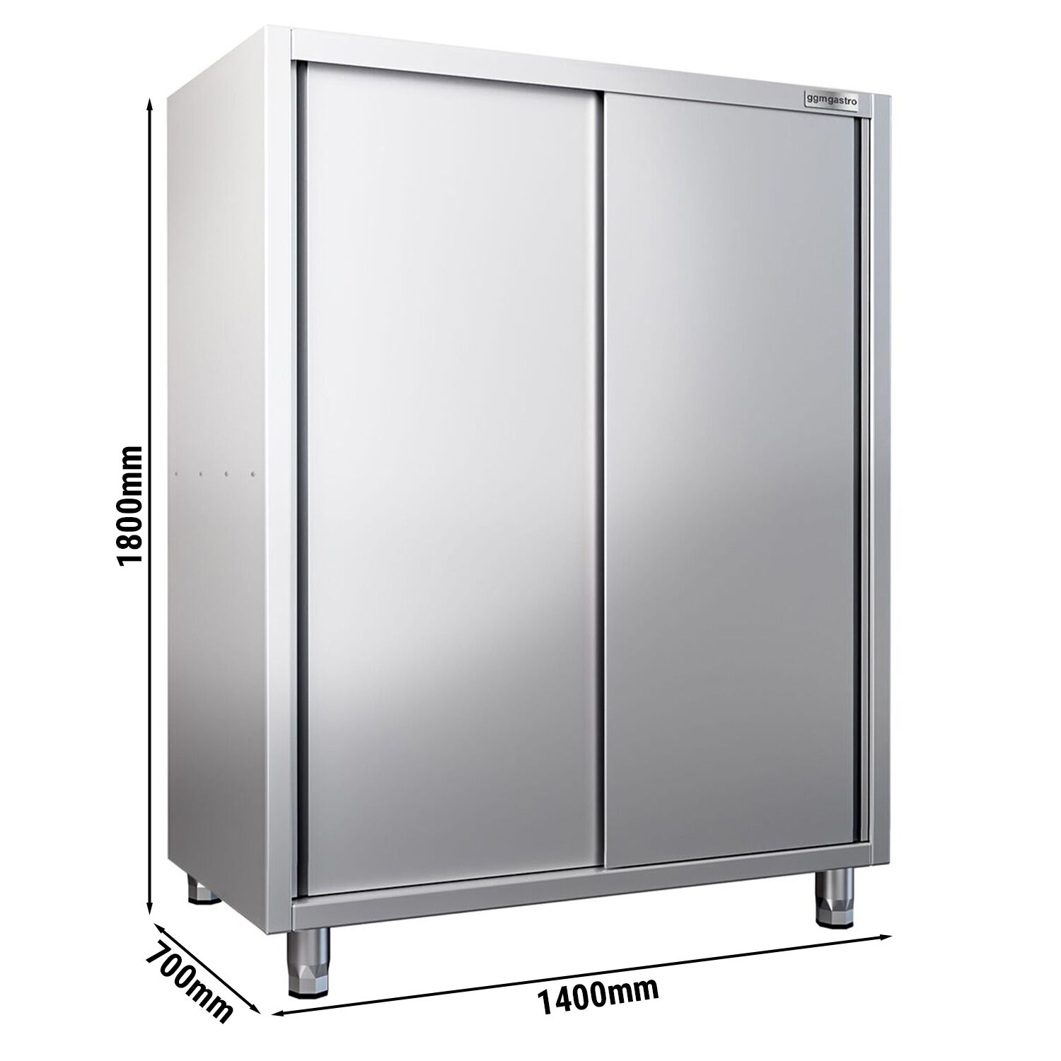 Armoire haute en inox PREMIUM - 1400x700mm - 2 portes coulissantes - Hauteur: 1800mm