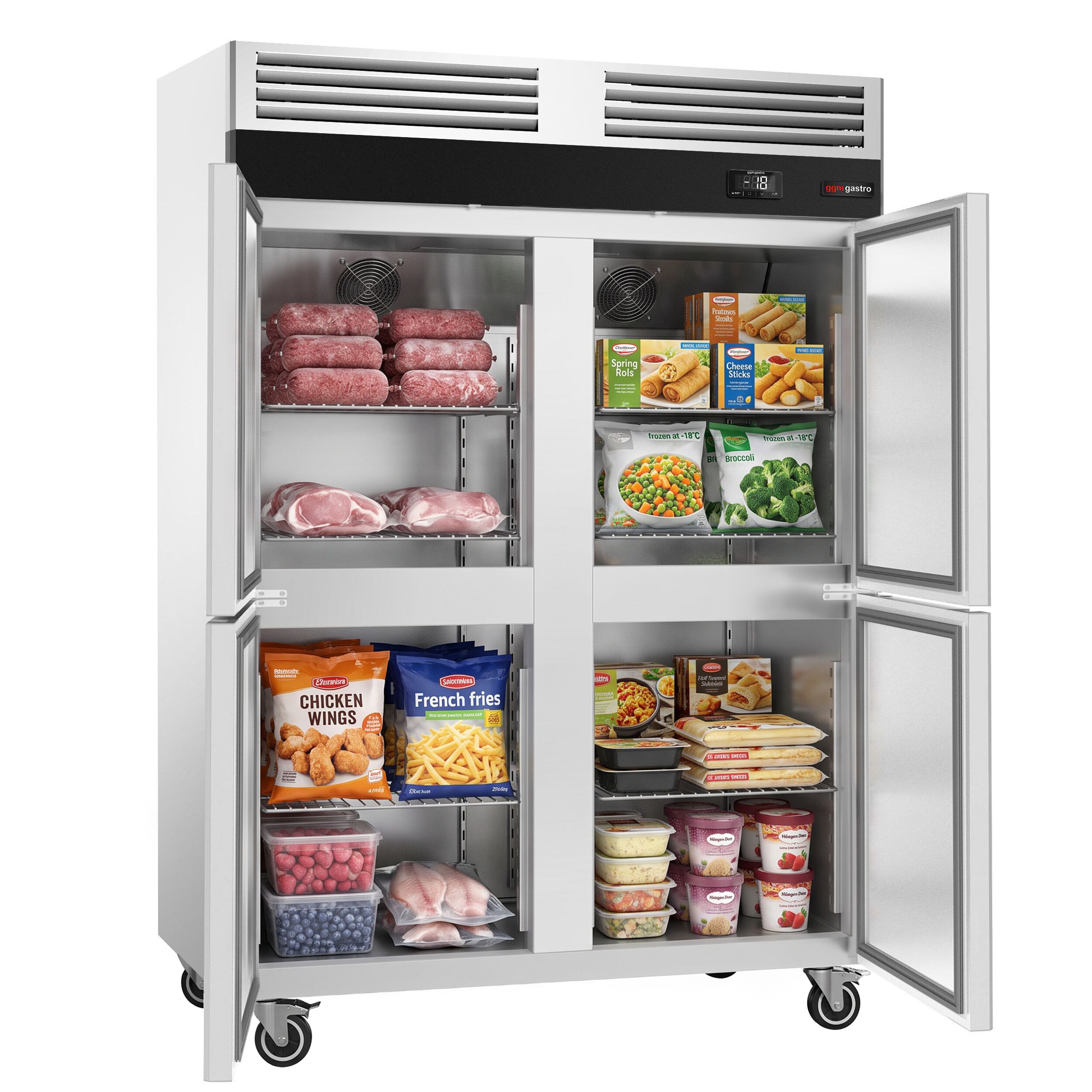 Storage freezer - Stainless steel ECO - 1/1 GN - 1700 litres - with 4 half doors