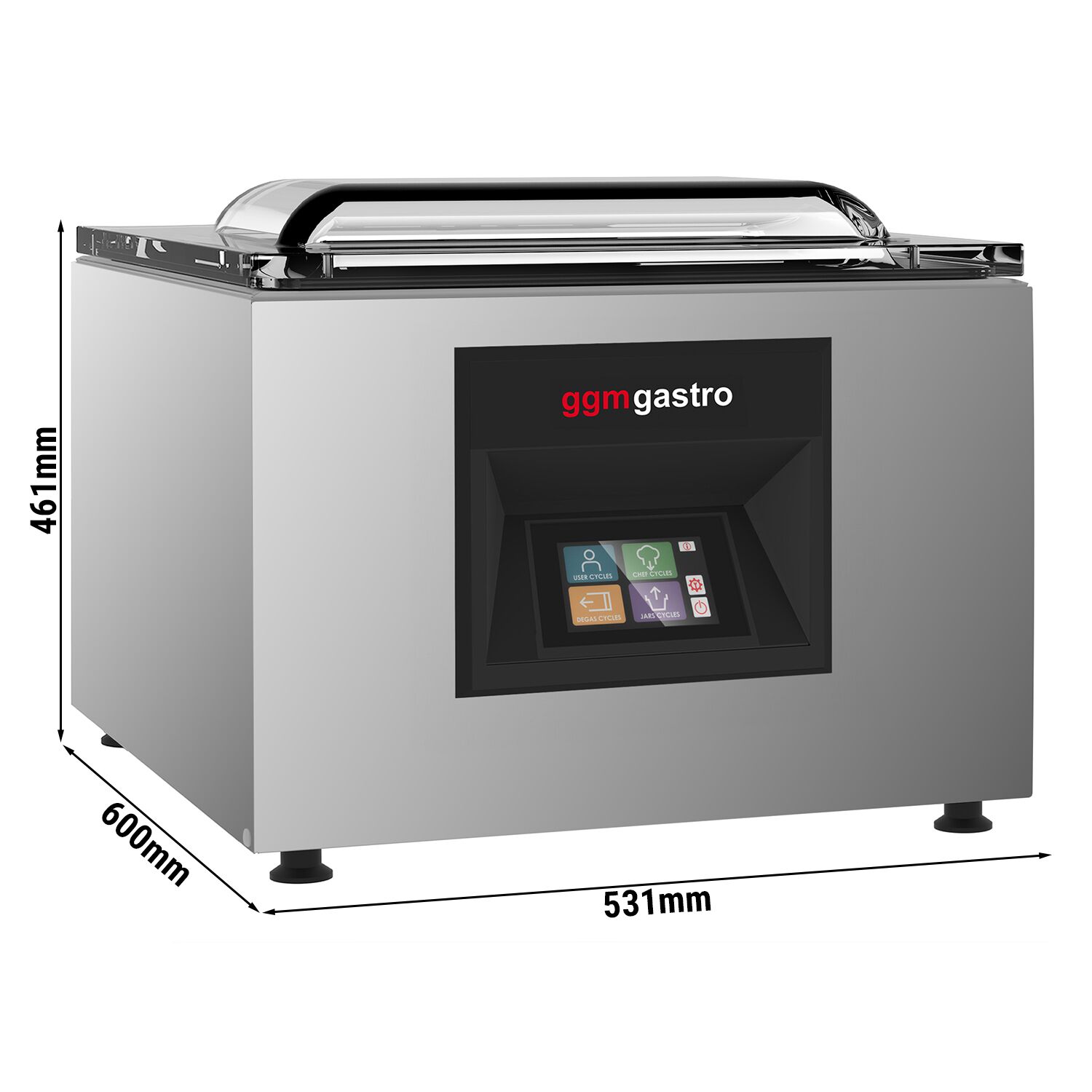 Machine sous vide à cloche – 20 m³/h – 1,2 kW – écran tactile – avec injection de gaz