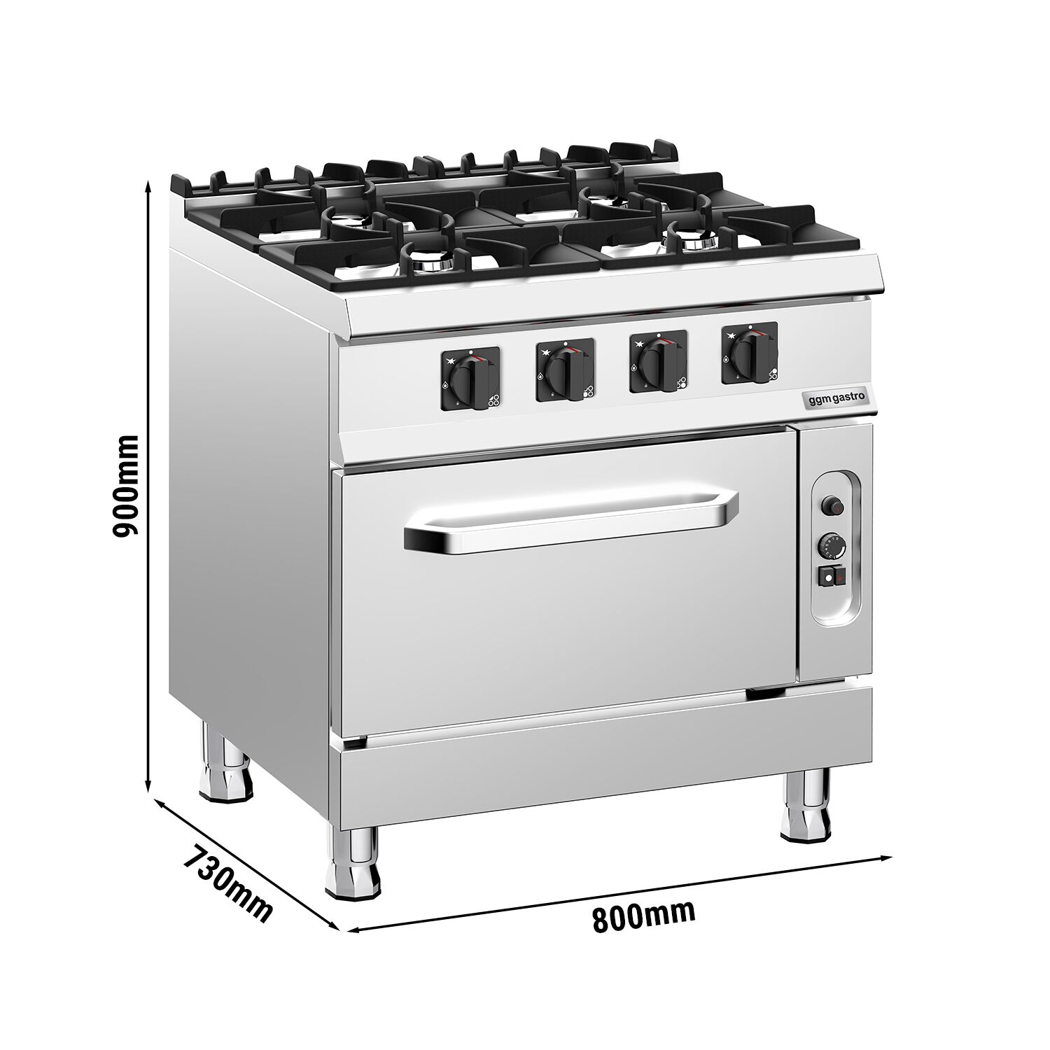 Fourneau à gaz – 32 kW – 4 brûleurs – avec four à gaz statique – 6 kW