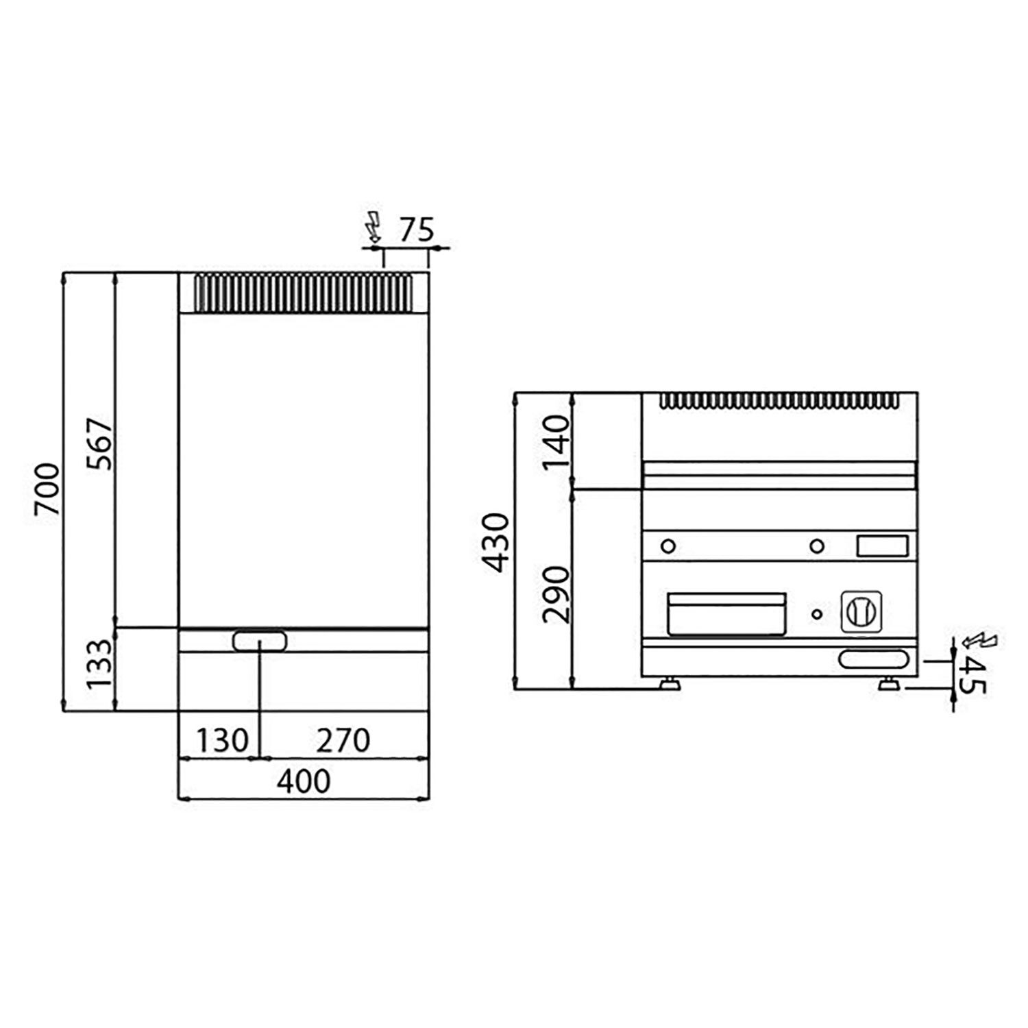 Plancha électrique - plaque acier - 3,6 kW - Lisse - Surface de cuisson : 395x535mm - incl. soubassement avec 1 porte