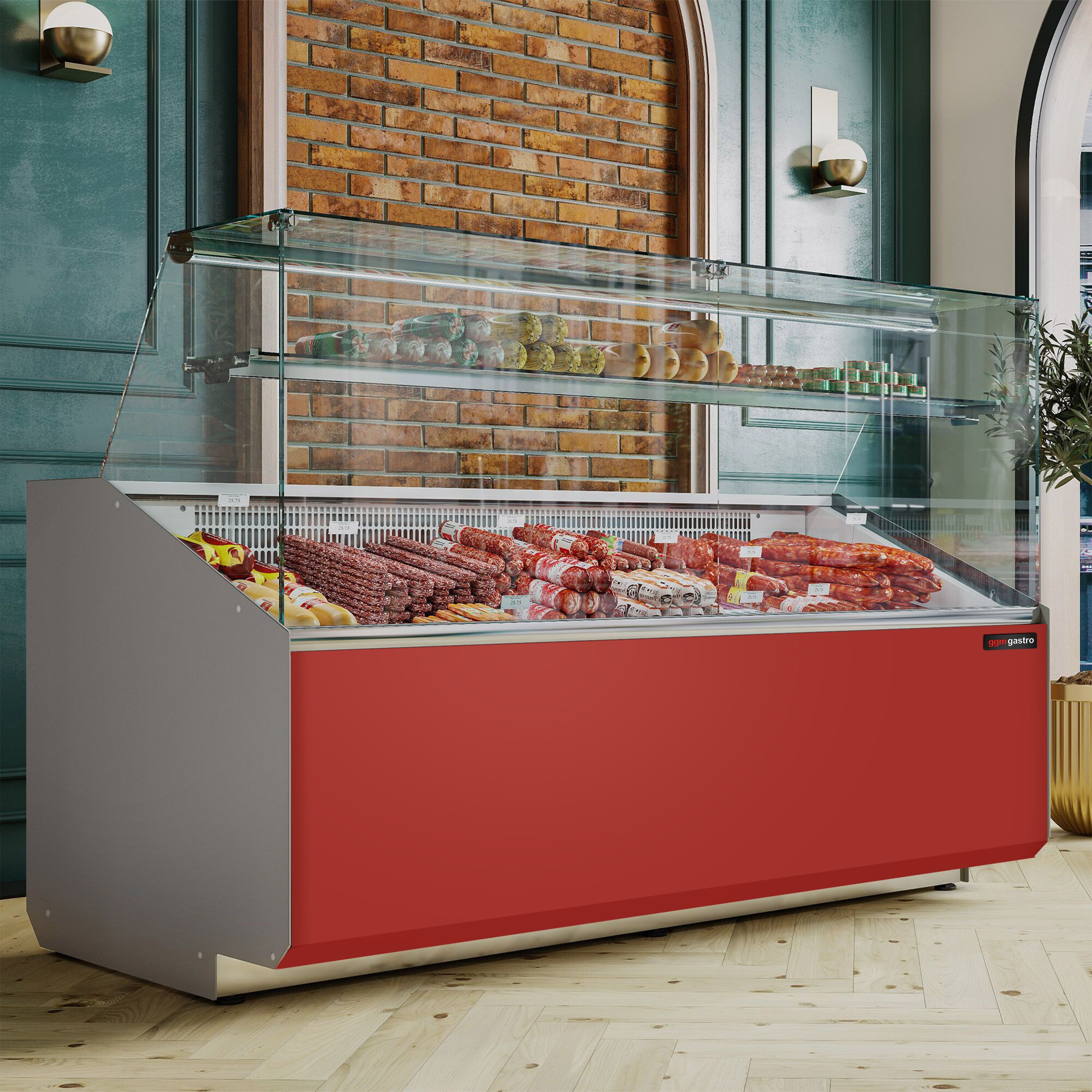Serve Over Counter - 1881x979mm - double glazing - front panel red - capacity 387 litres