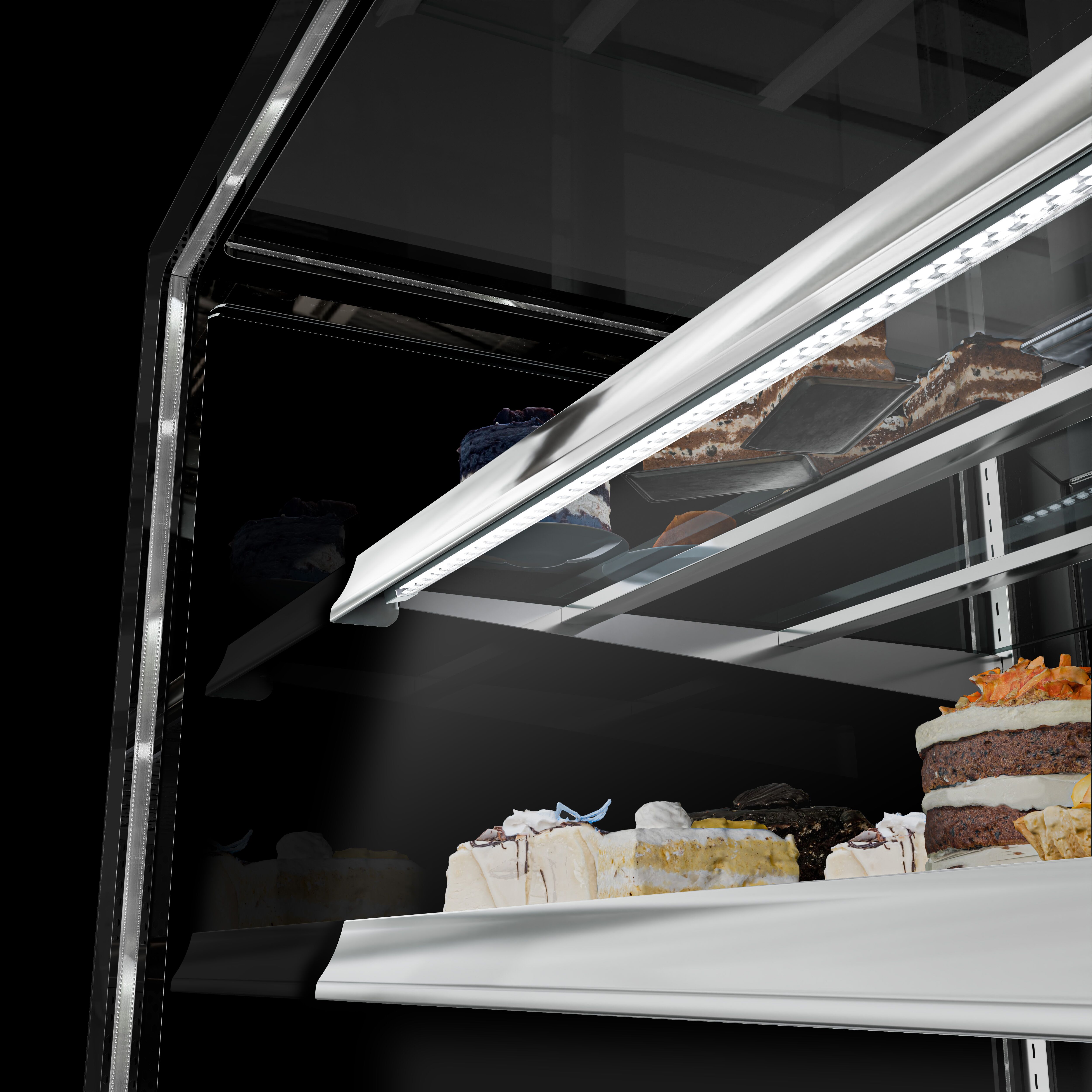 Vitrine à pâtisserie réfrigérée - 890L - 2000mm - Double vitrage - avec 2 étagères en verre - portes coulissantes arrière - Noir mat