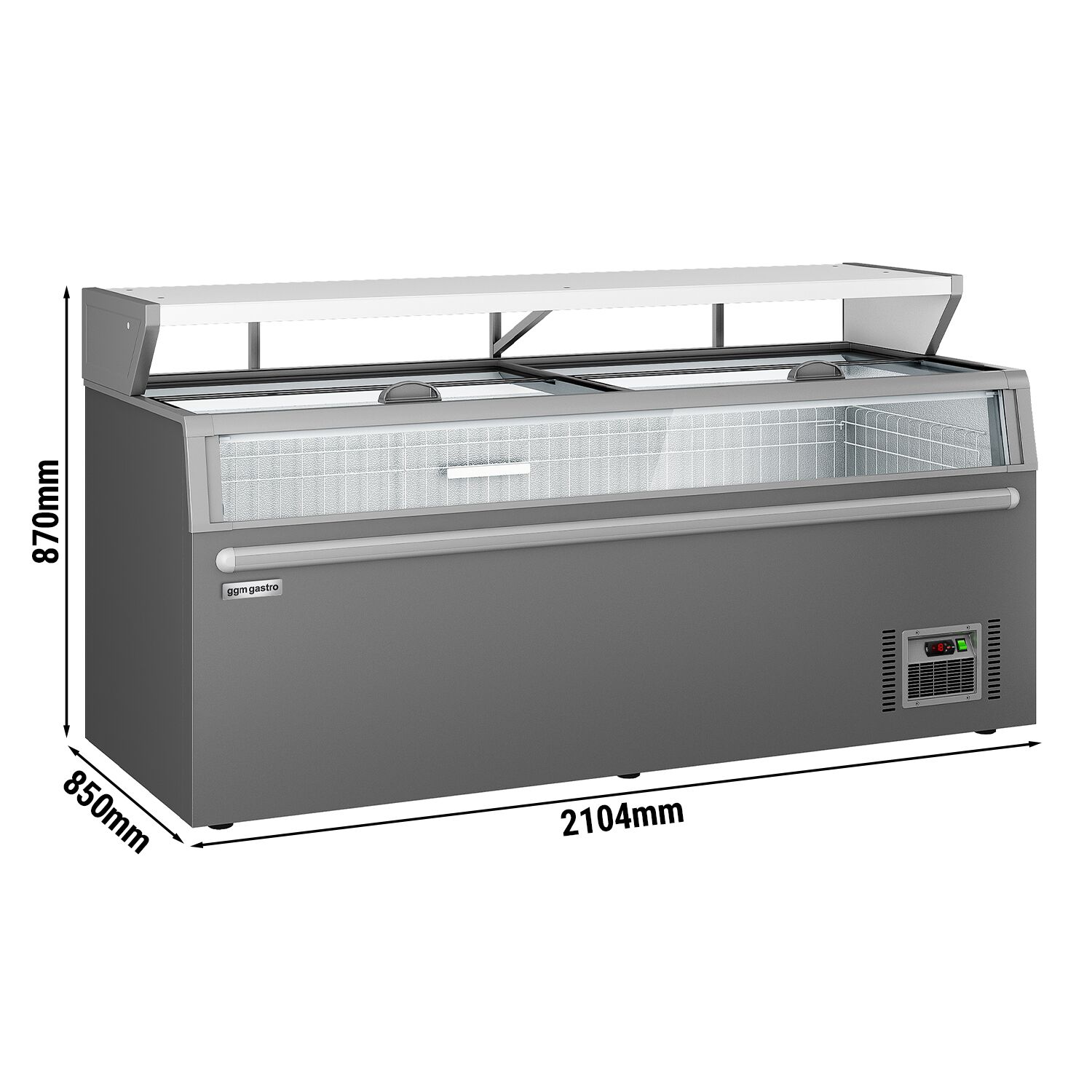 Îlot de congélation pour supermarché - 2104x850mm - 646 L - Couvercles coulissants en verre - Gris