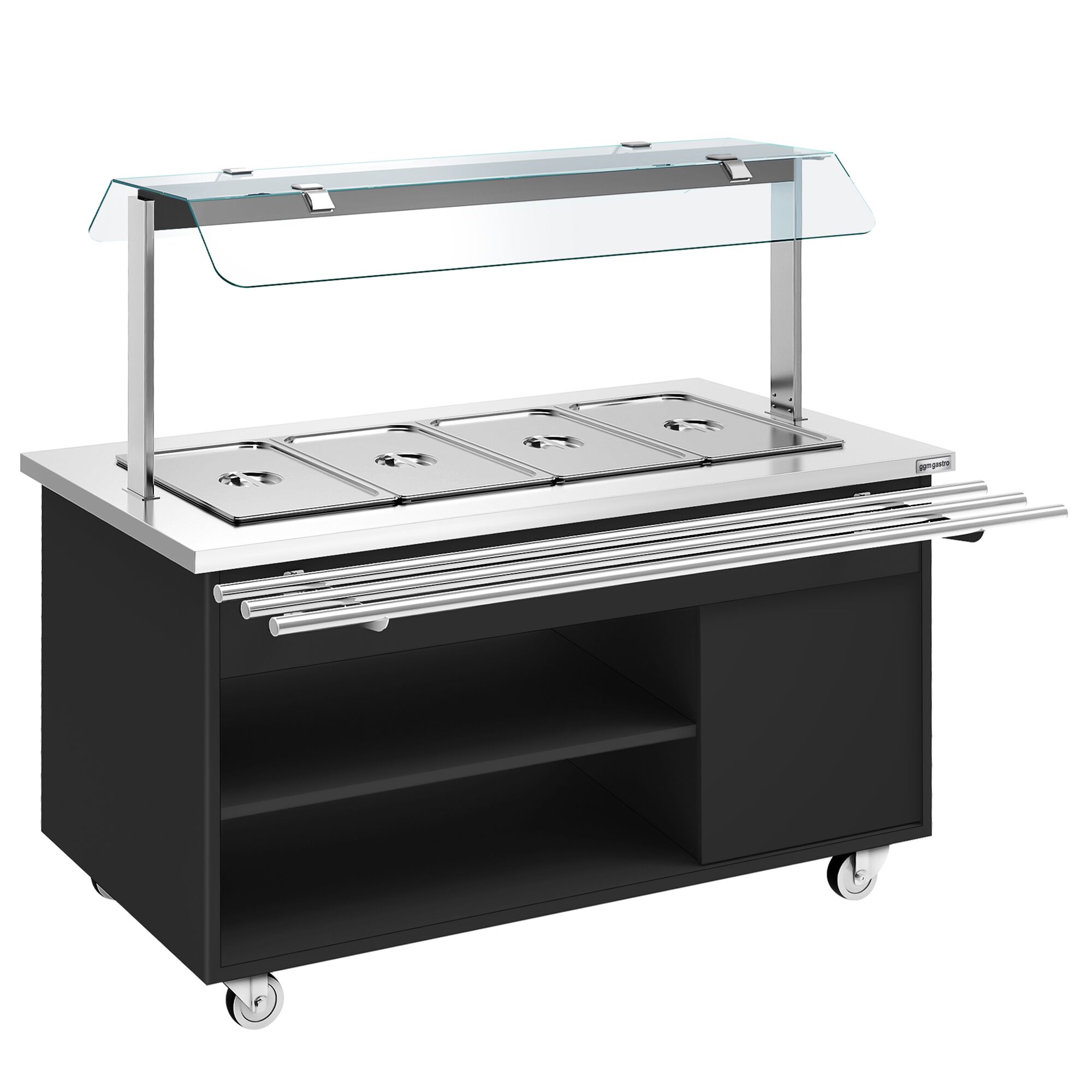 Buffet self-service chaud DANZIG - 1600mm - 4 bacs GN 1/1 - avec Glissière pour plateaux - Noir