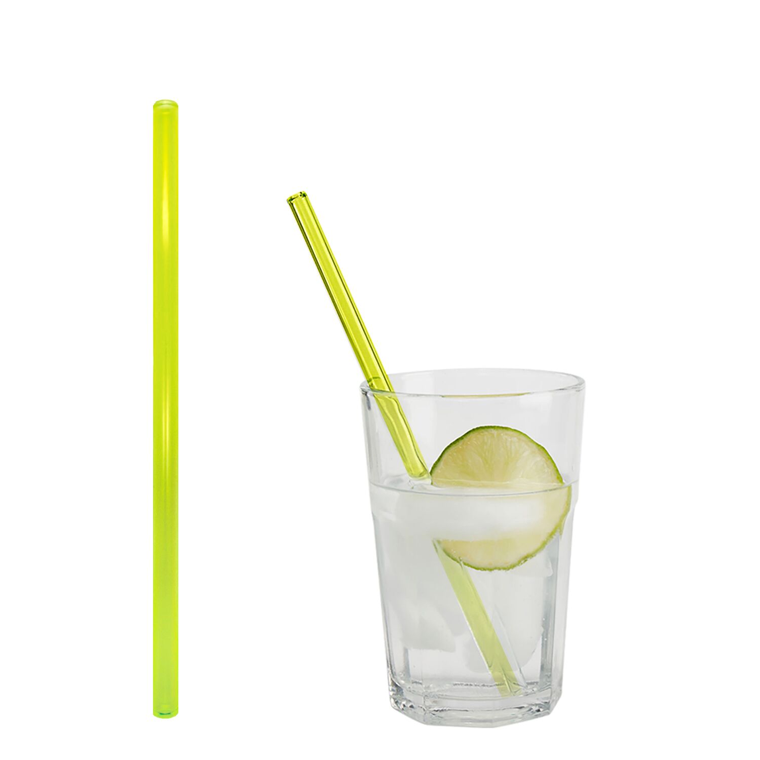 (50 pièces) Pailles en verre – 200 mm – Ø 8 mm – jaune néon – incl. 1 brosse de nettoyage