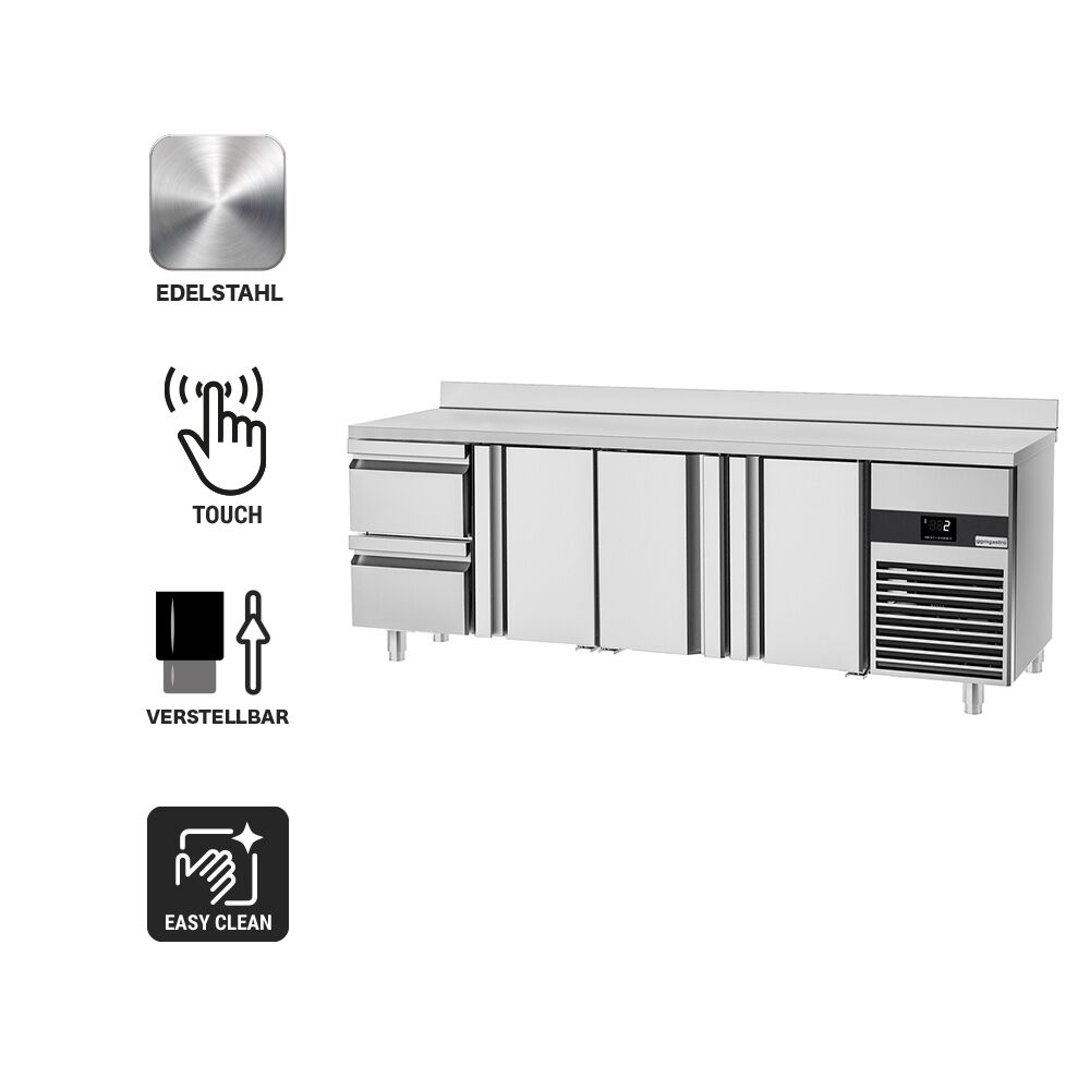 Commercial Refrigerated Worktable PREMIUM - 2330x700 - 3 Doors - 2 Drawers - Upstand