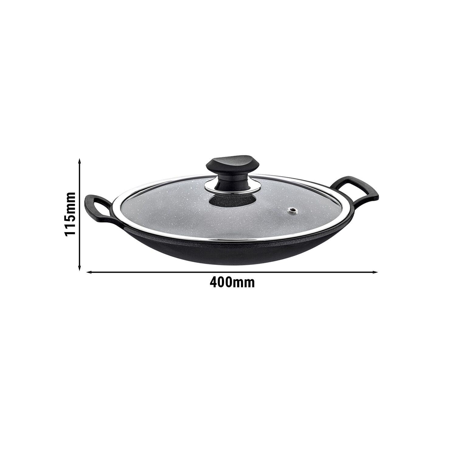 Wok-Pfanne - Ø 300mm - Antihaft - Höhe: 115mm - mit Glasdeckel