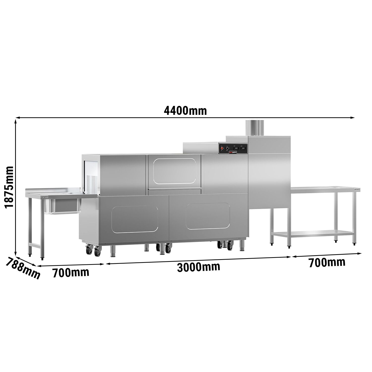 Lave-vaisselle à convoyeur - Commande électronique (affichage numérique) - 31kW - panier 500x500mm - avec tunnel de séchage - Table d’entrée à gauche
