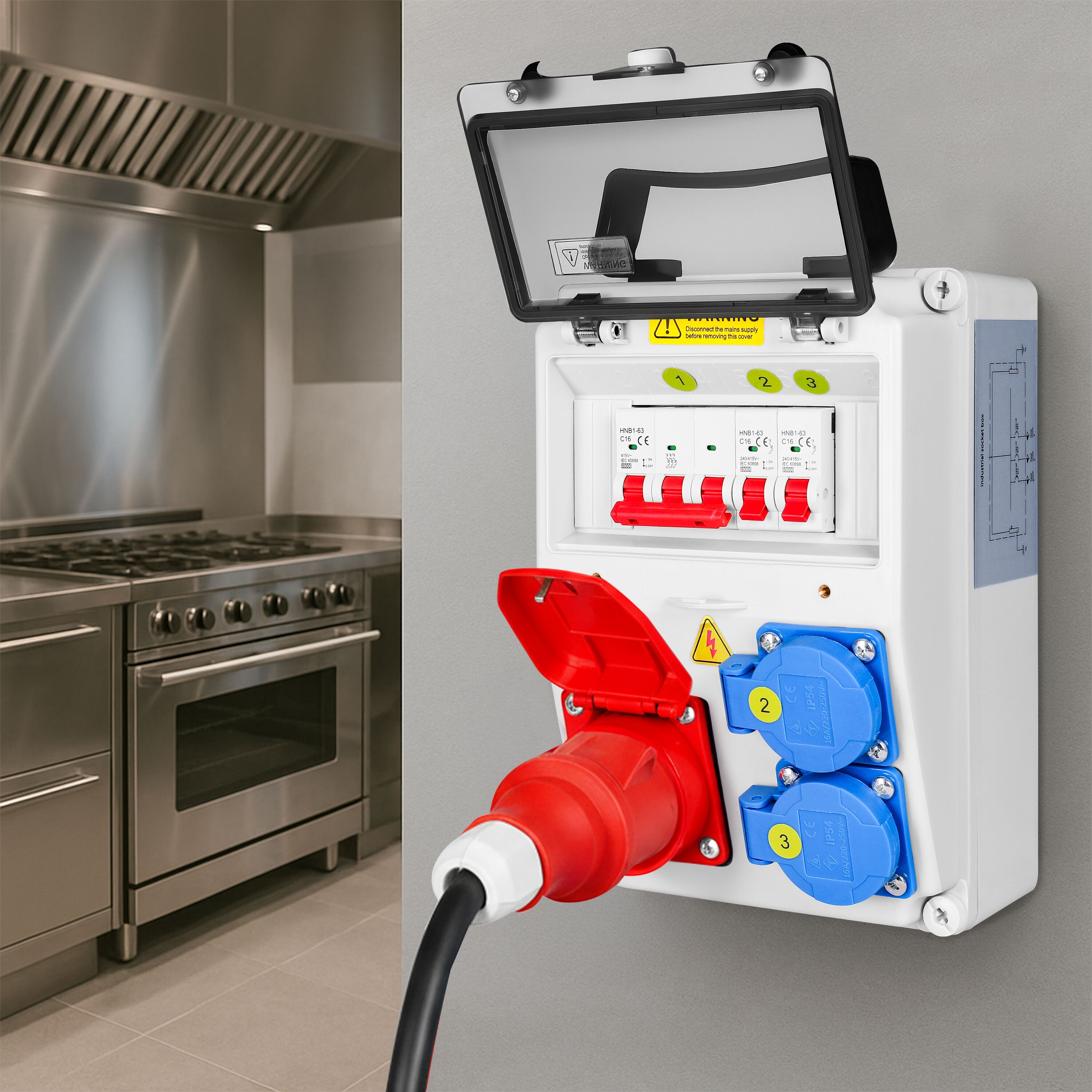 Coffret de chantier électrique - 2x 2P+T 16A 230V & 1x CEE 16A 400V 5P (rouge) prises
