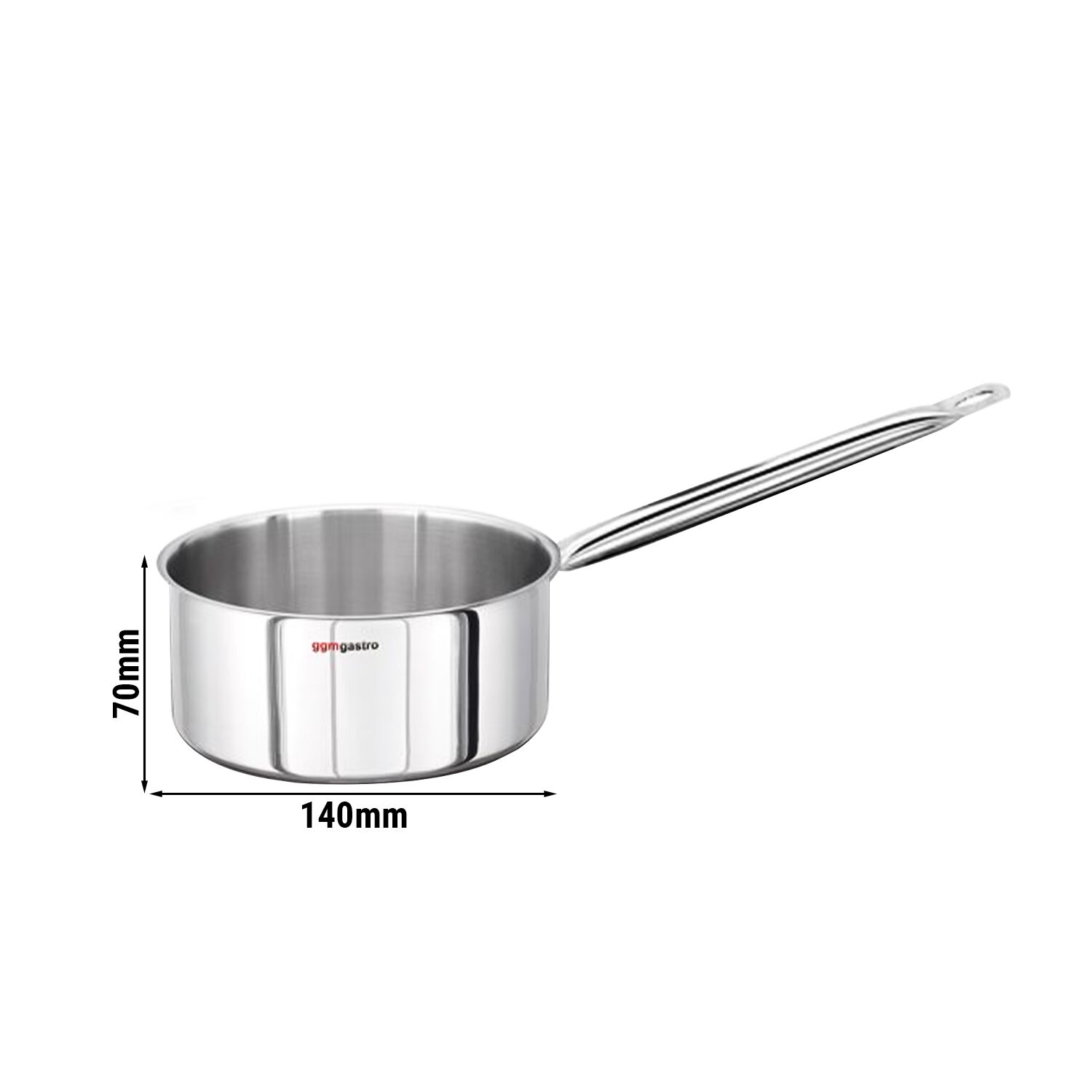 Stiel-Kasserolle - Edelstahl - 1,1 Liter - Ø 140mm - Höhe: 70mm - Induktionsgeeignet