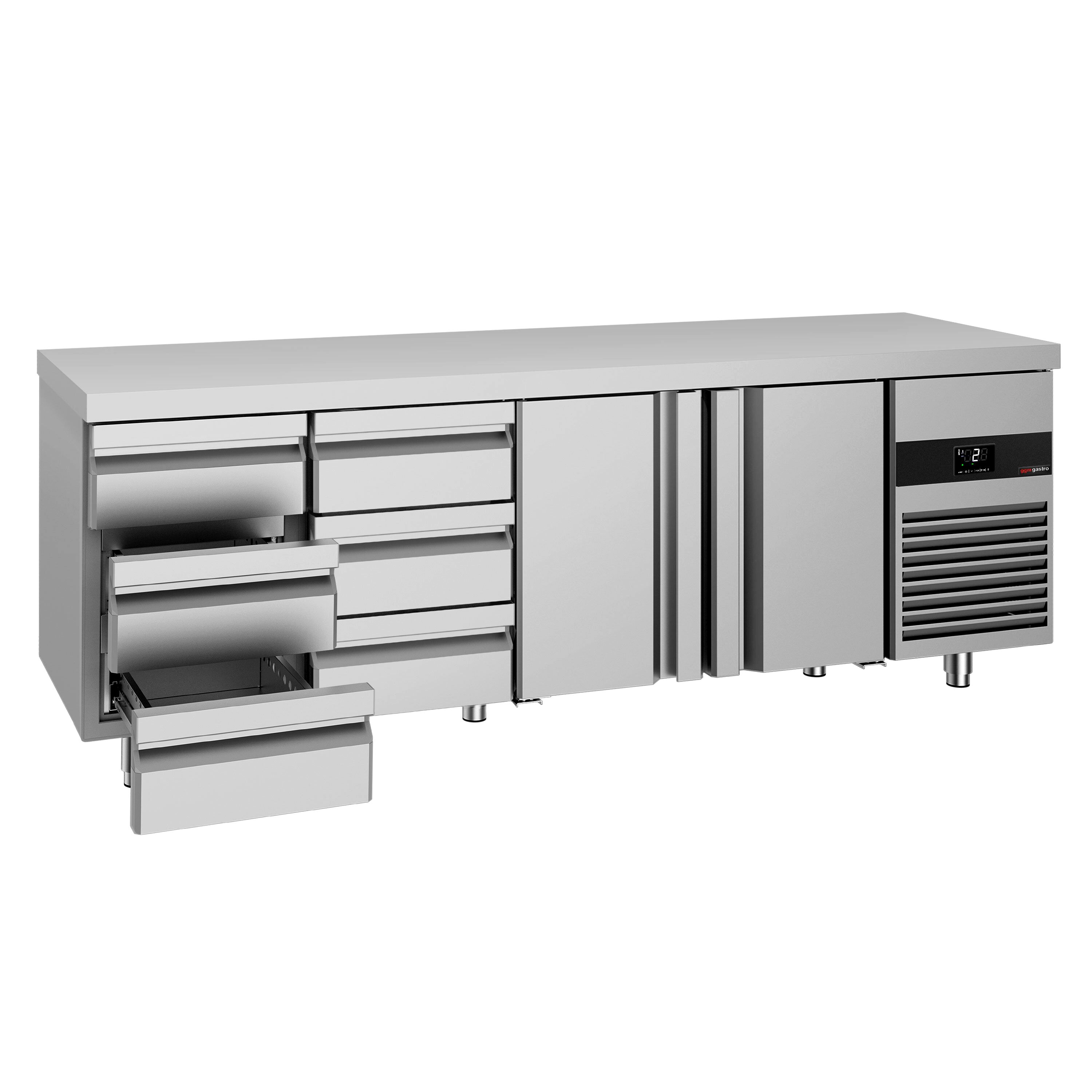 Table réfrigérée PREMIUM - 2330 x 700 mm - avec 2 portes - 6 tiroirs