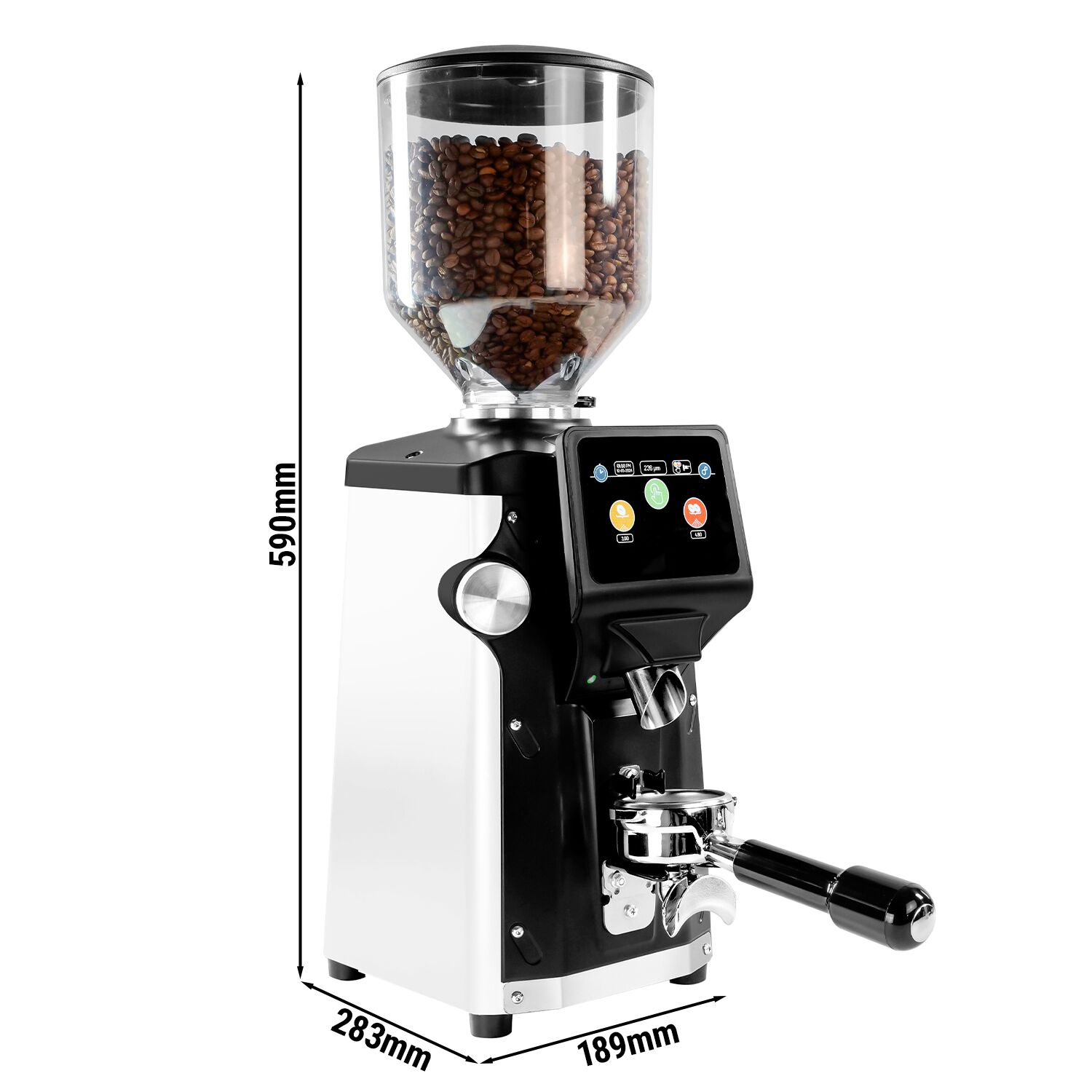 Moulin à café – 1,2 kg – meule plate Ø 65 mm – détection automatique du porte-filtre – Blanc