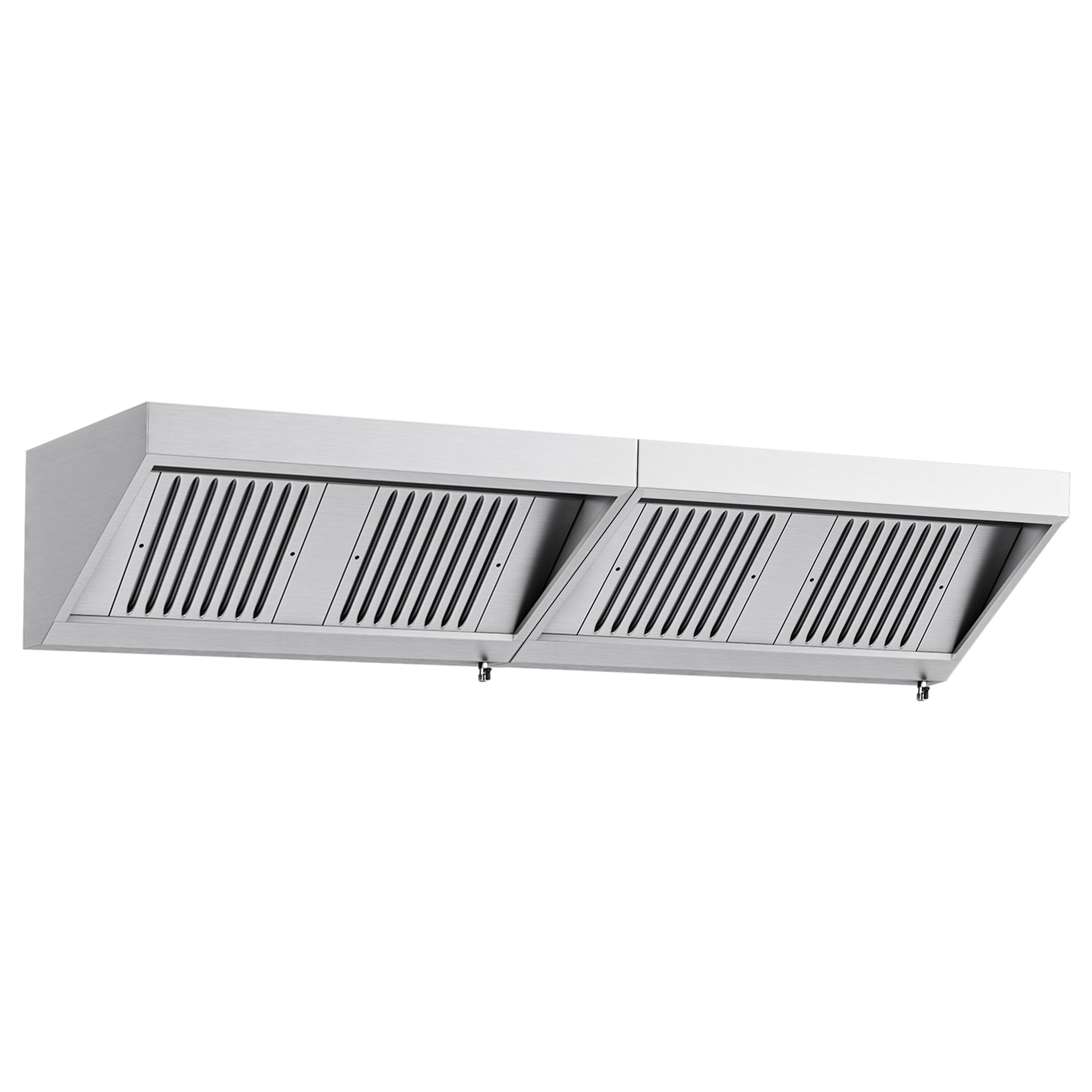 Wandafzuigkap RVS - 700mm diep - 2600mm - zonder motor - met 5 labyrintfilters en verlichting - snelheidsregelaar vereist (extern) - 1800m³/u