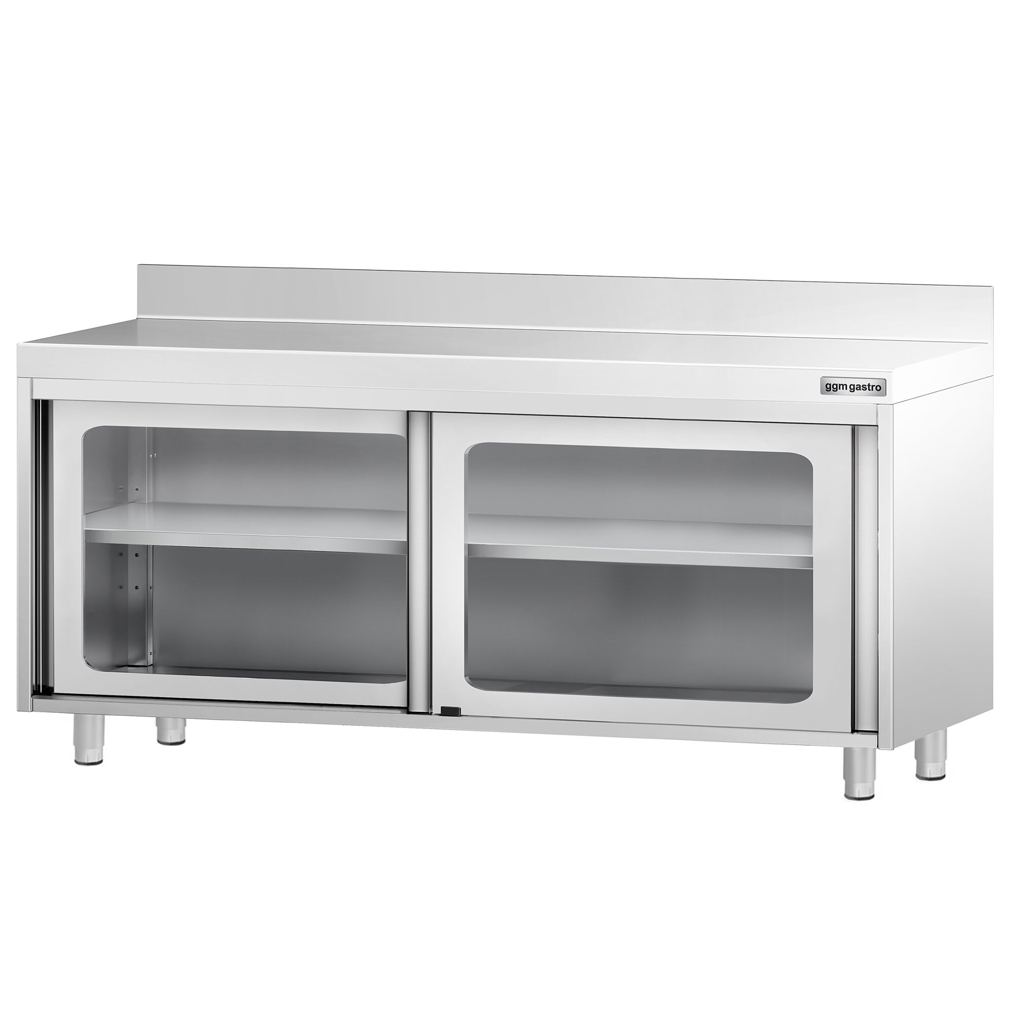 Table armoire en acier inoxydable PREMIUM - 1800x700mm - avec portes coulissantes vitrées - avec dosseret