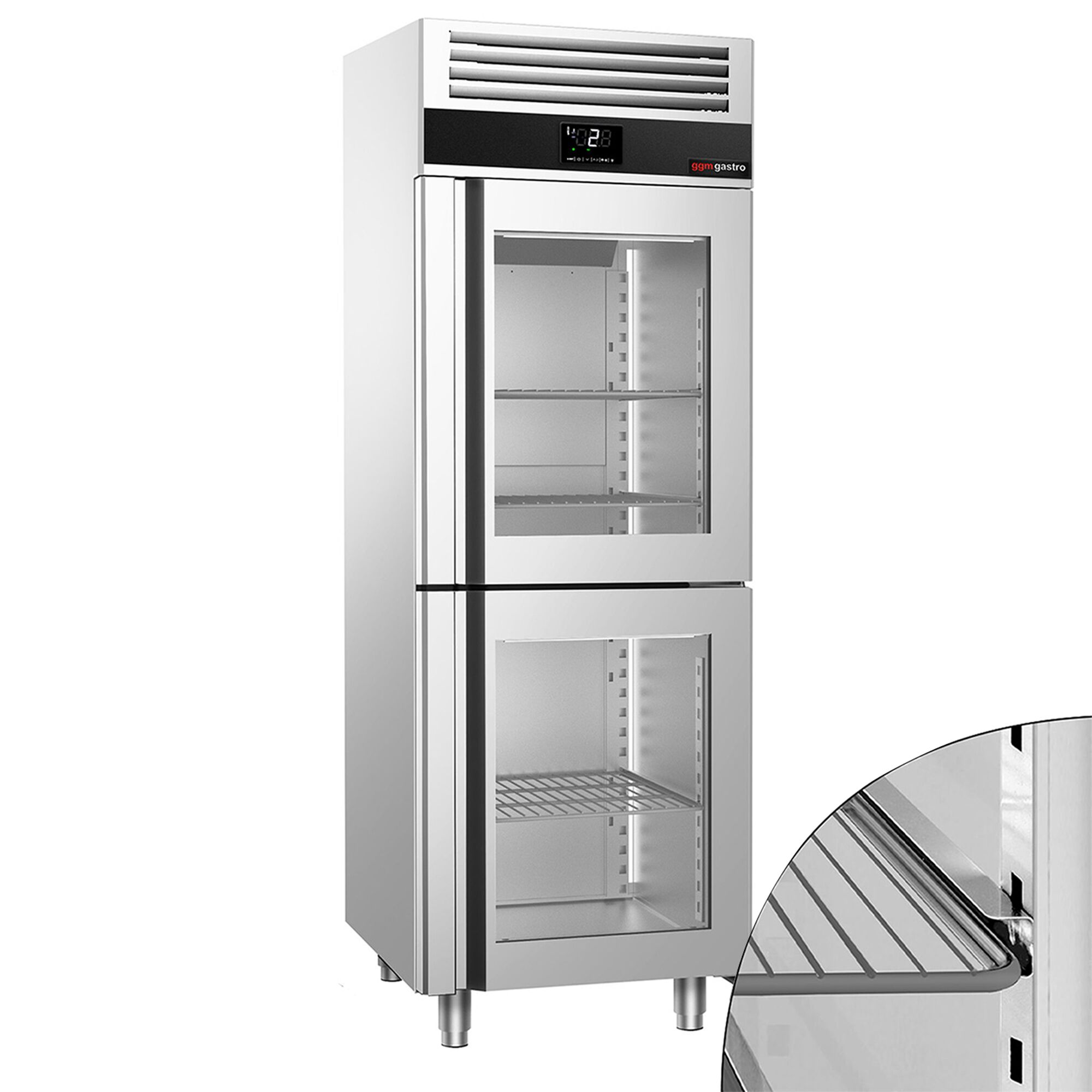 Armoire réfrigérée positive vitrée en inox AISI 304 PREMIUM - GN 2/1 - 700 L - avec 2 portes vitrées & Glissières & 3 grilles GN 2/1