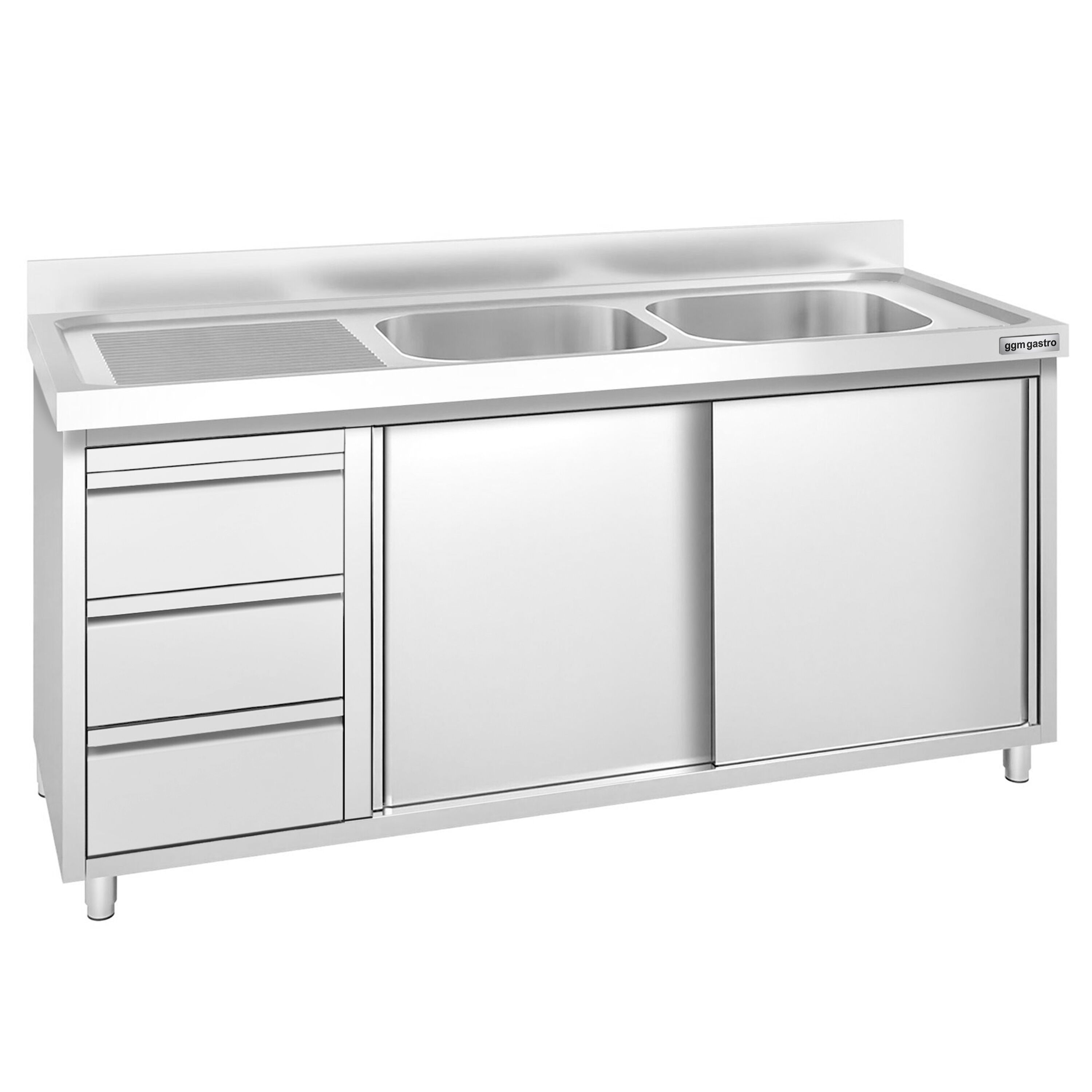 Meuble plonge PREMIUM - 1600x600mm - 2 bacs - 3 tiroirs