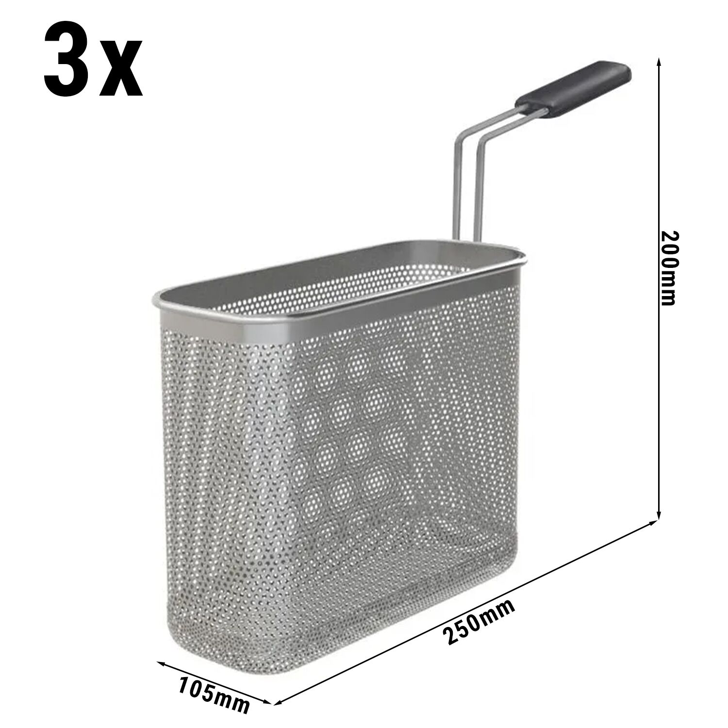 (3 pcs) 3x 1/3 Panier à nouilles - 250x105x200mm - Inox AISI 304 - pour cuiseur à pâtes ENB663P & ENB669P - Série 600 Serie - avec coins arrondis