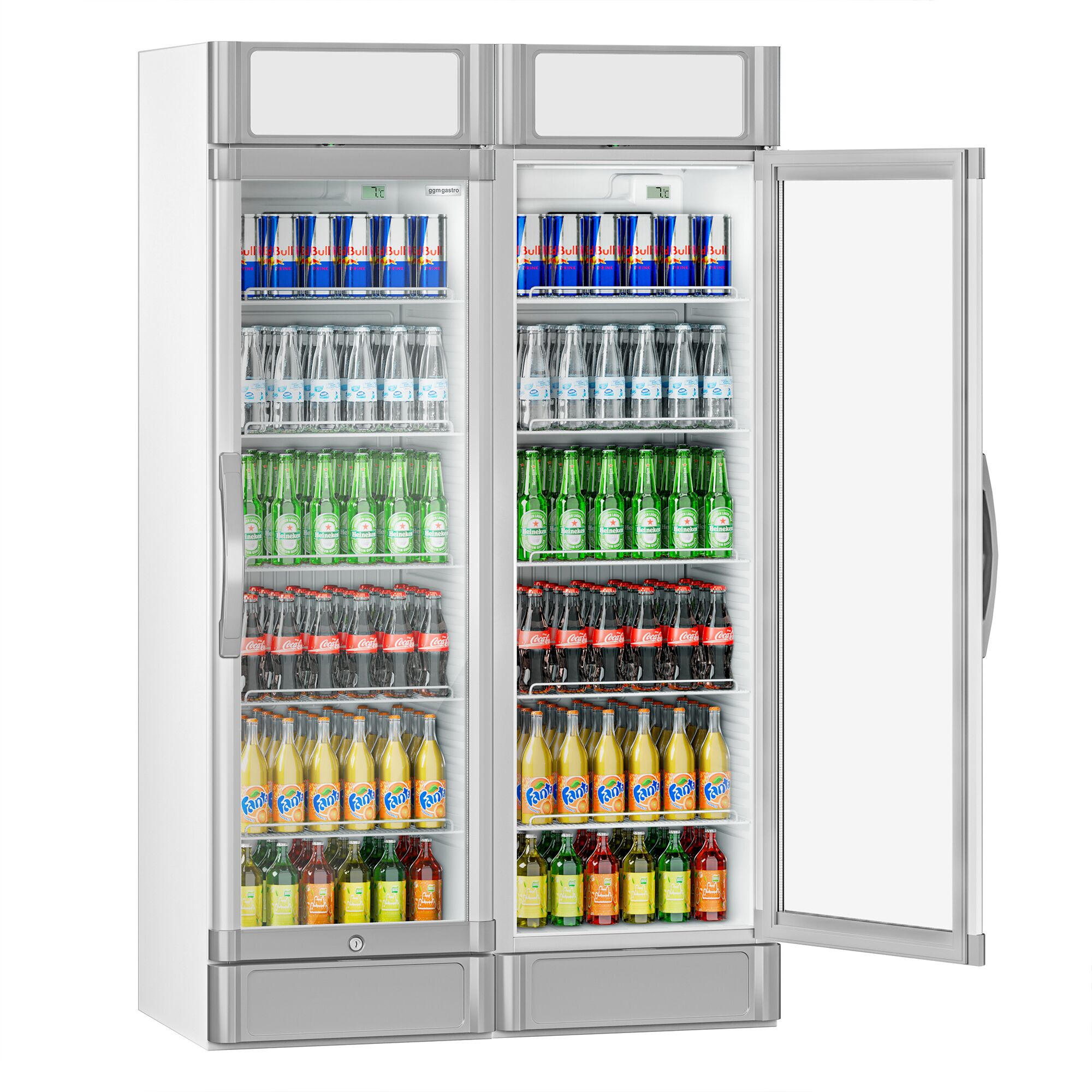 (2 pcs) Vitrine réfrigérée à boissons - 1190mm - 694 L - 2 portes vitrées - avec écran publicitaire LCD - éclairage LED - affichage digital de la température - +2 à +10 °C