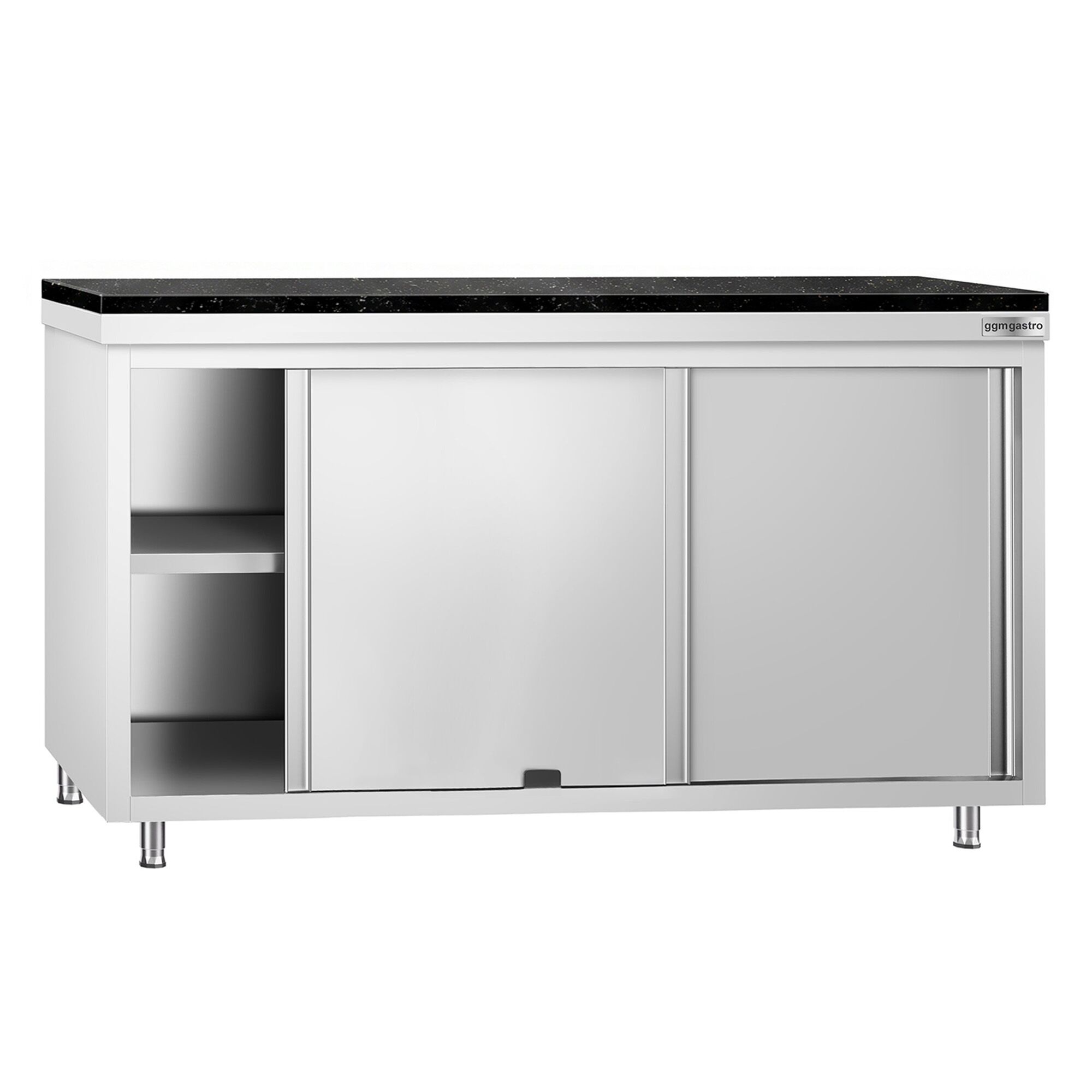 Roestvrijstalen werkkast PREMIUM - 1600 x 600 mm - met doorgeefluik - incl. granieten werkblad