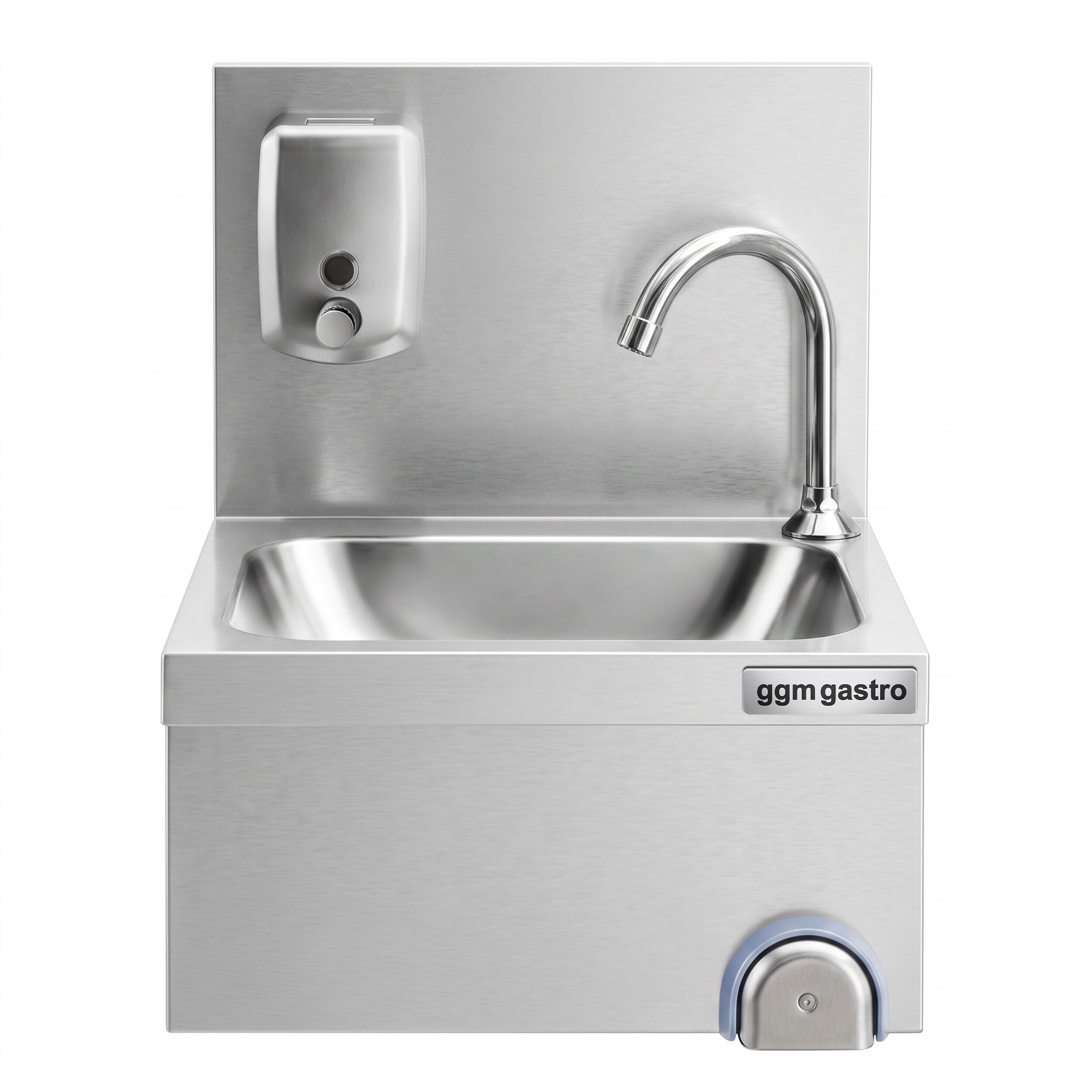 Hand washbasin – with tap, soap dispenser, knee-operated control and high rim