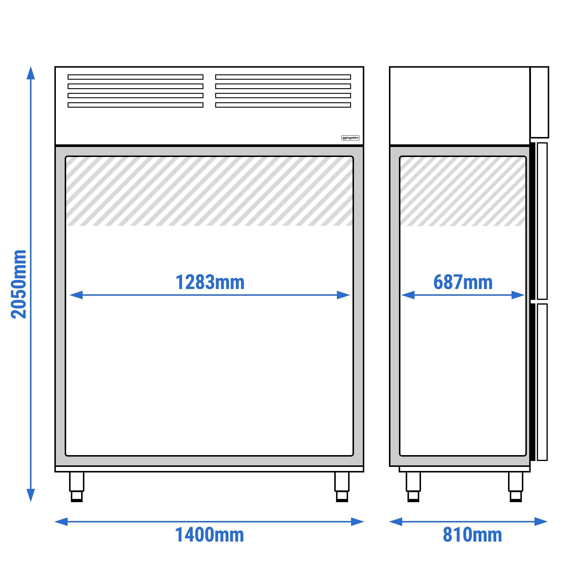 Armoire réfrigérée vitrée positive en acier inoxydable PREMIUM - GN 2/1 - 1400 L - avec 4 demi-portes vitrées
