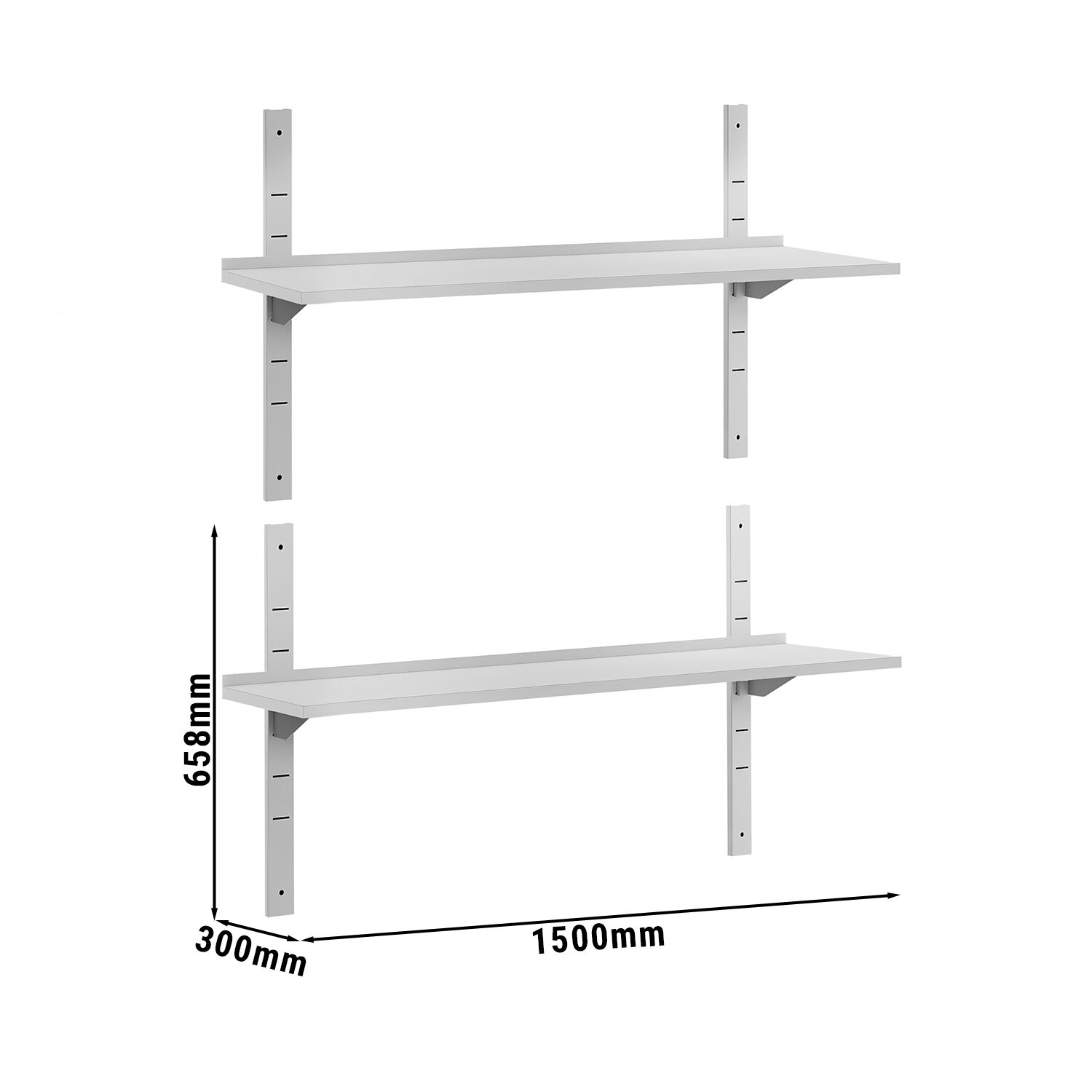 Étagère murale ECO en inox - 1500 × 300 mm - avec 2 étages