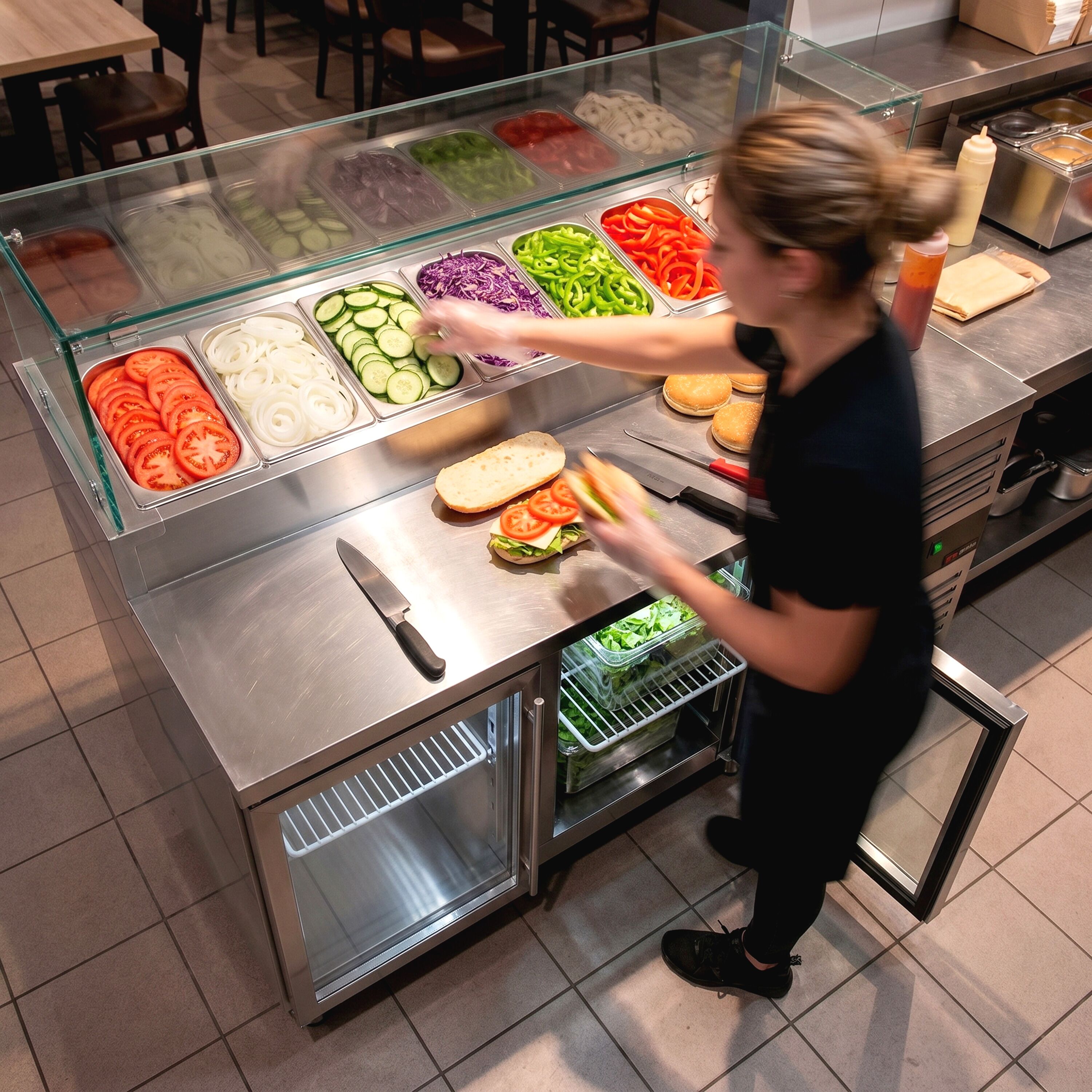 Commercial Saladette Prep Counter PREMIUM - 1360x700mm - 2 Glass Doors - for 7x GN 1/3