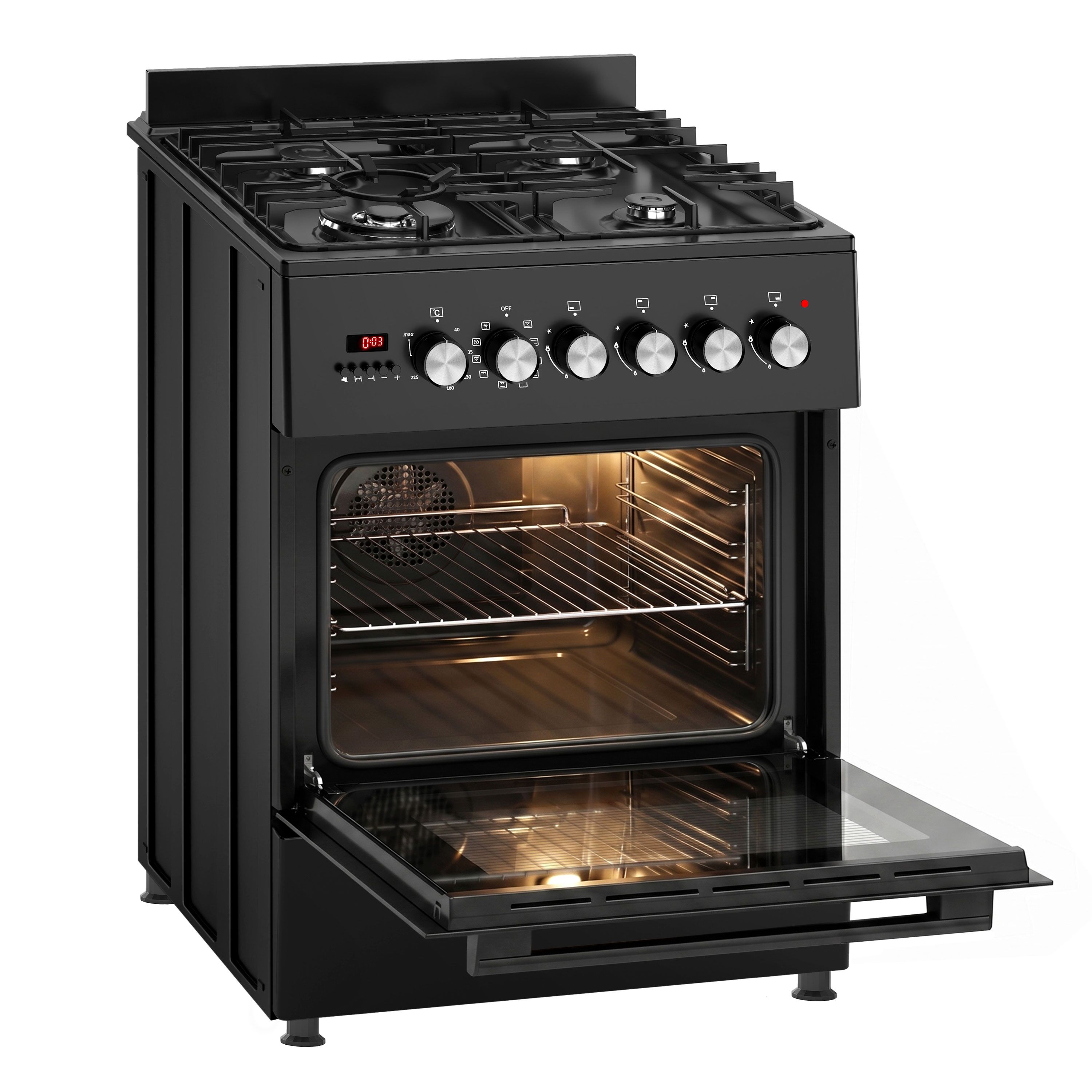 Fogão a gás - 8,4 kW - 4 queimadores - inclui forno elétrico - 3,85 kW e exaustor com circulação de ar
