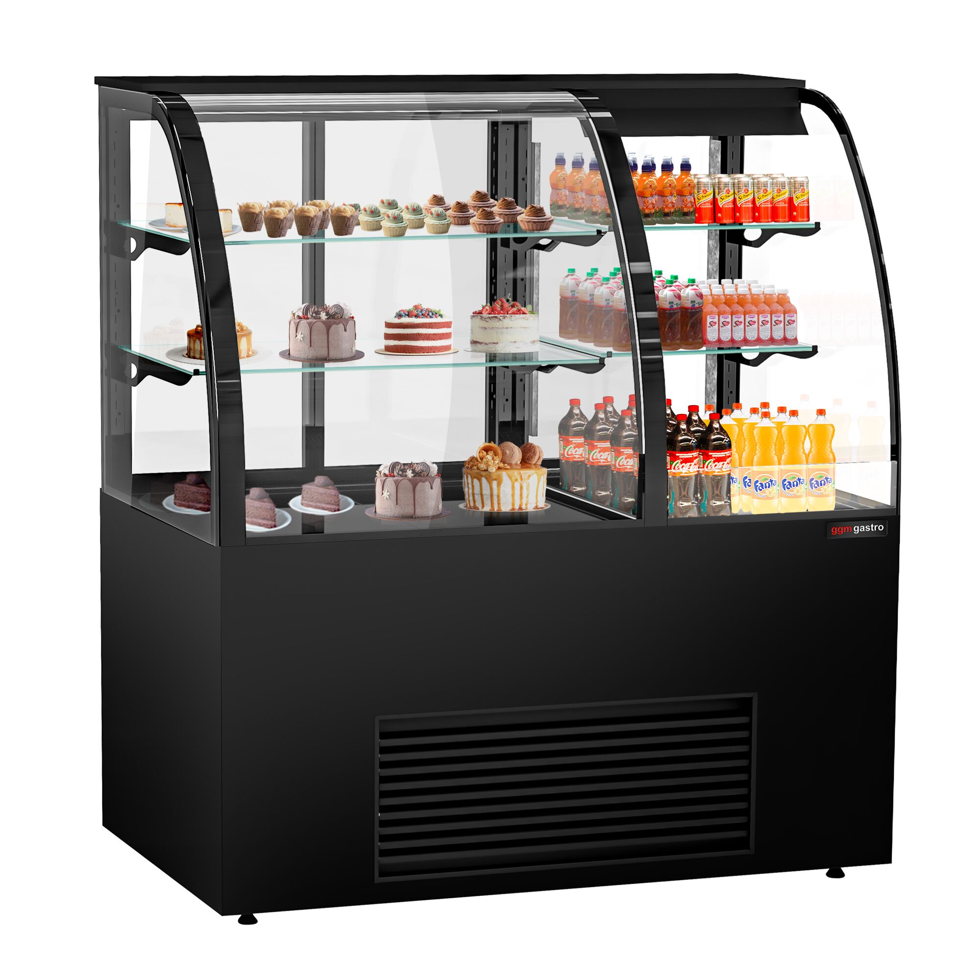 Commercial cake display fridge Self-Service - 1400mm - Double glazing - square - with 2 glass shelves
