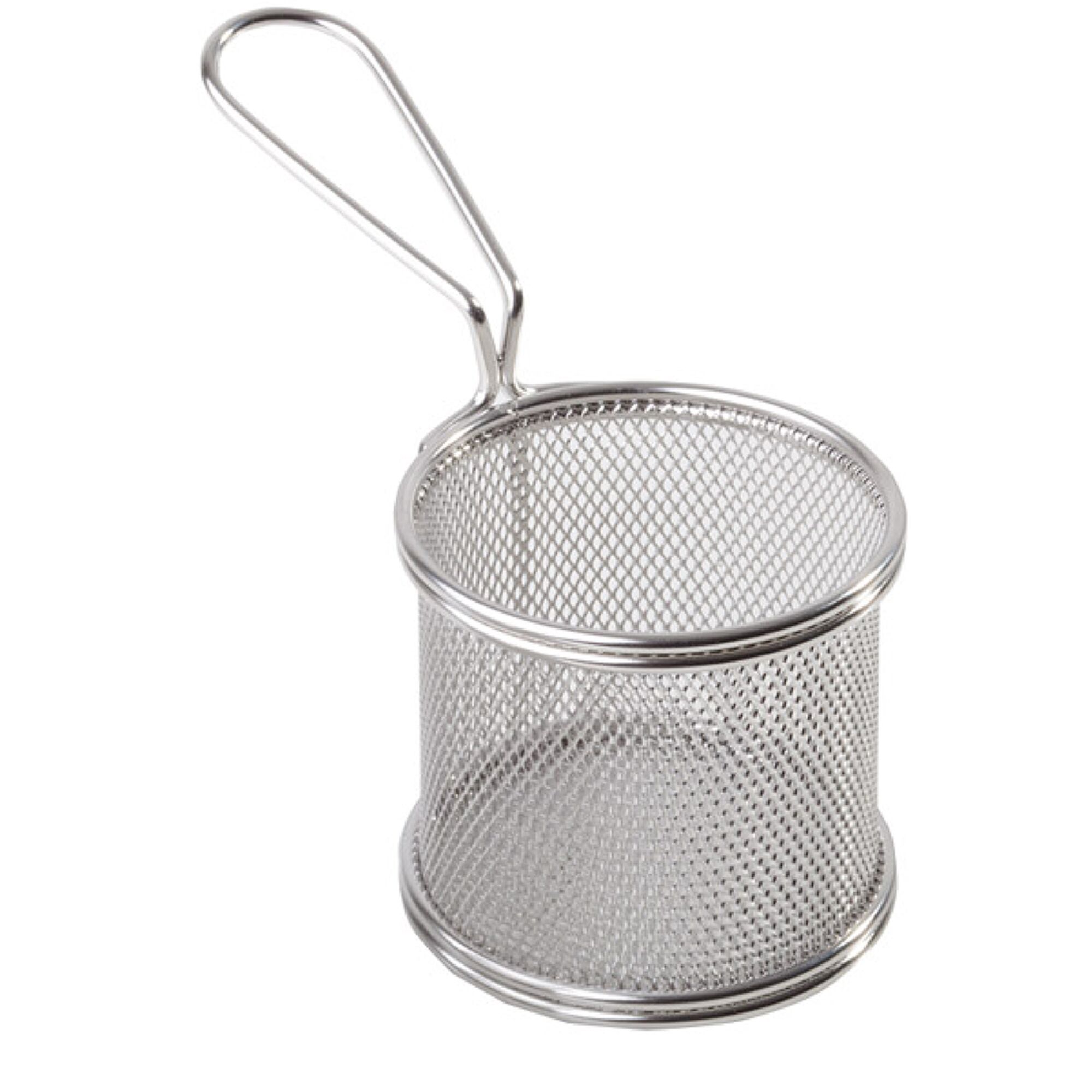 (6 pcs) Panier de service à frites - SNACKHOLDER - acier inoxydable - carré - 90x90x85mm - avec manche long