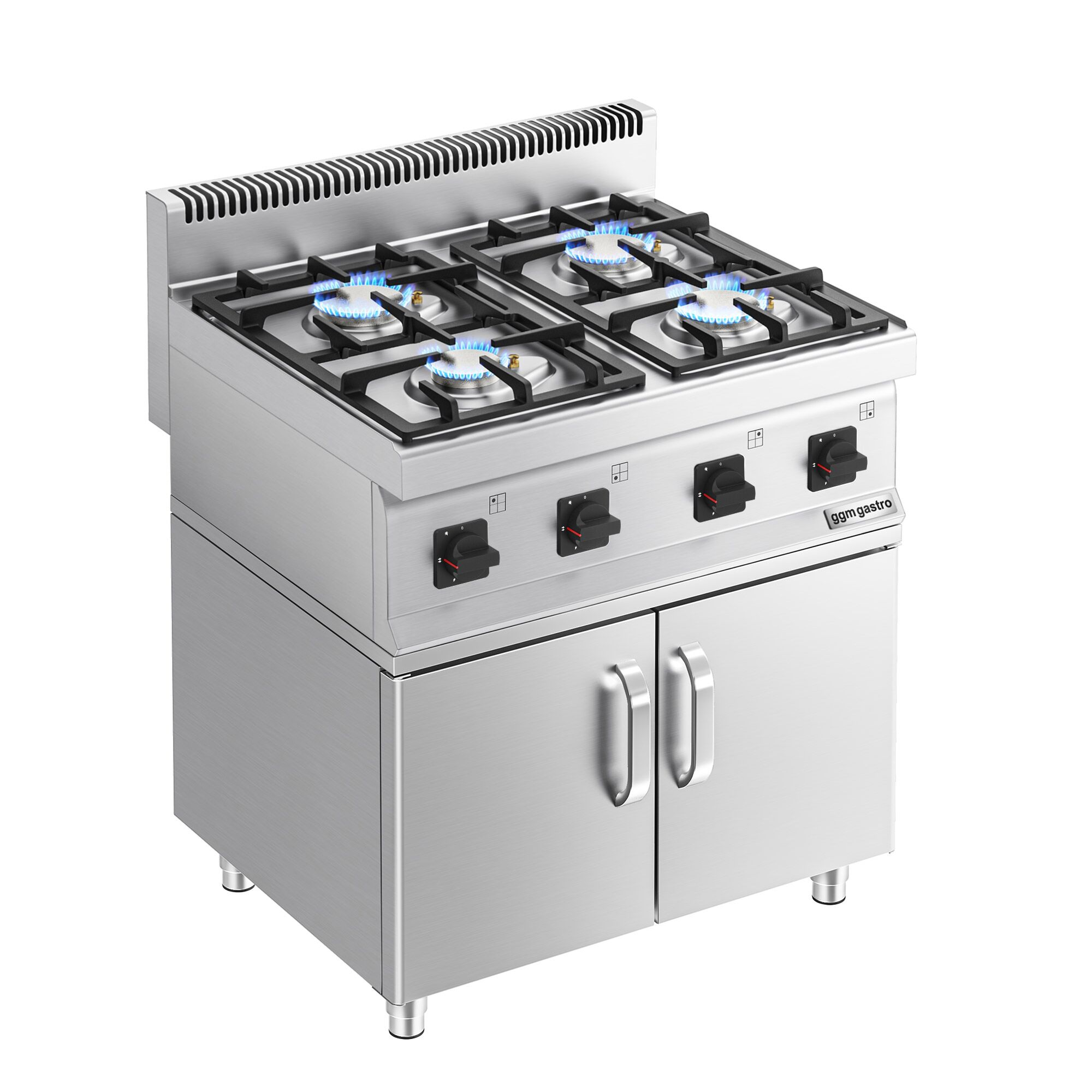 Fourneau à gaz – 23 kW – 4 brûleurs – avec soubassement avec 2 portes
