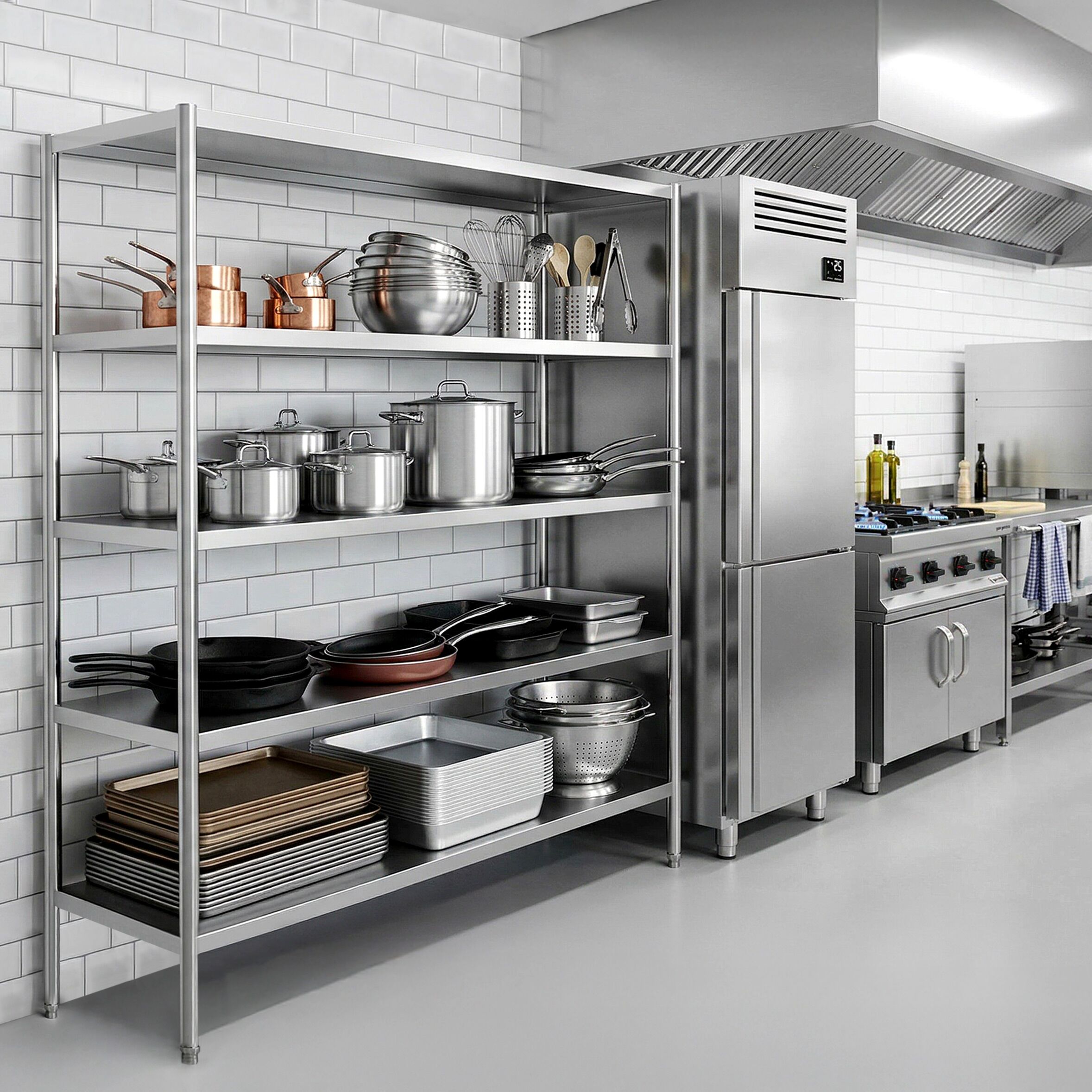 Rostfri hyllställning PREMIUM - 2000x500 mm - Djup: 500 mm - 4 hyllplan (justerbara) - Lastkapacitet: 320 kg