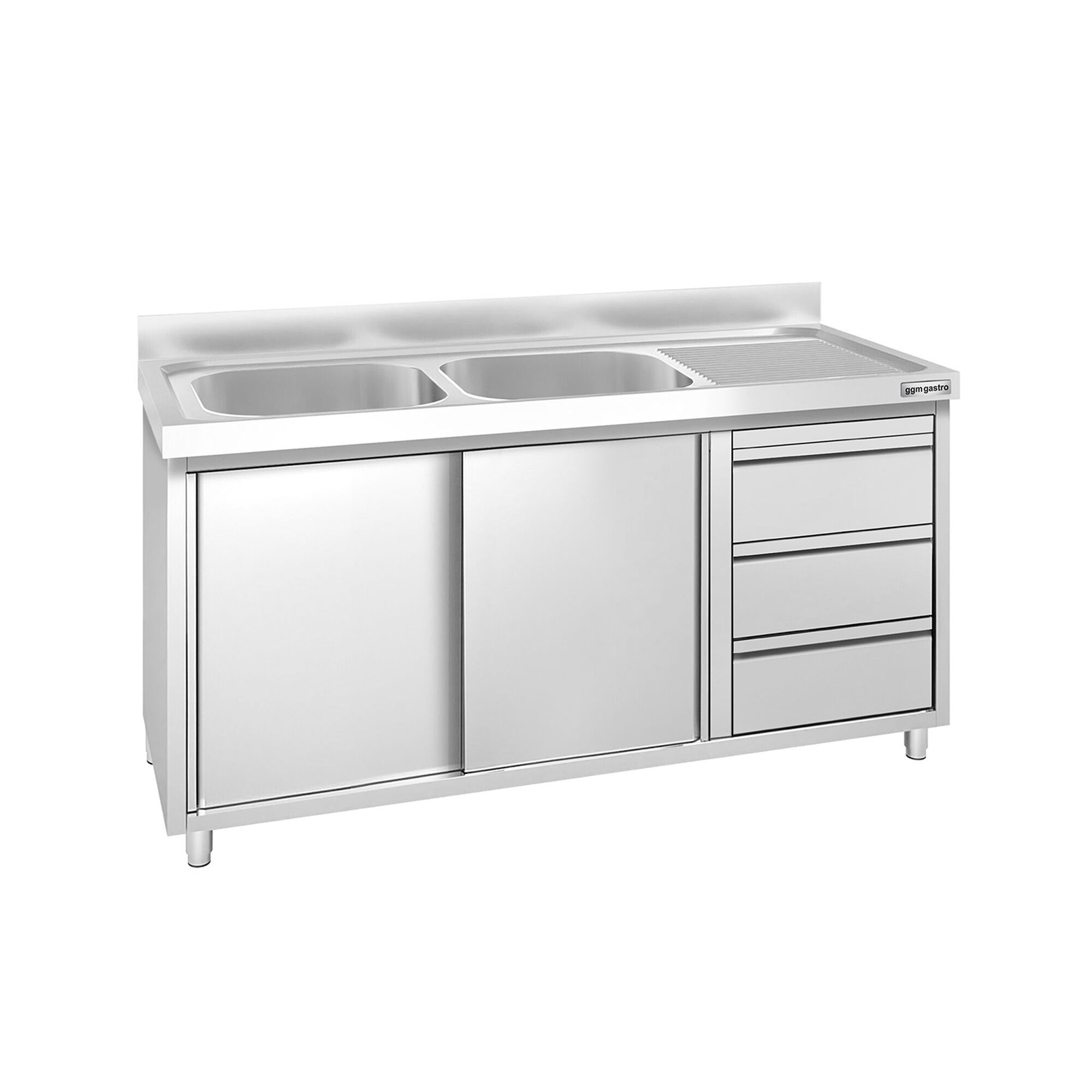 Meuble plonge PREMIUM - 1400x600mm - 2 bacs - 3 tiroirs