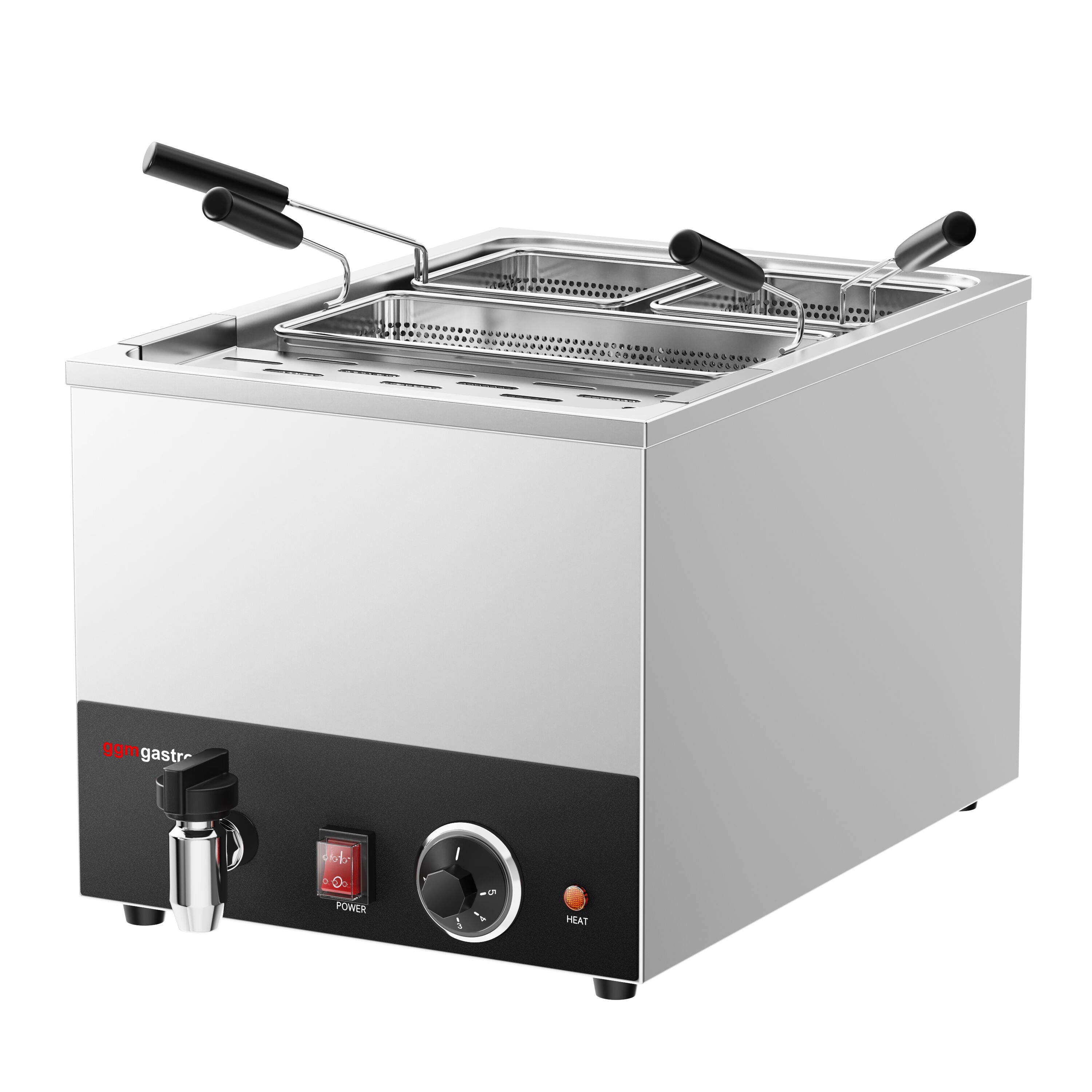 Cuiseur à pâtes électrique – 25 L – 3,25 kW – avec robinet de vidange – incl. 3 paniers