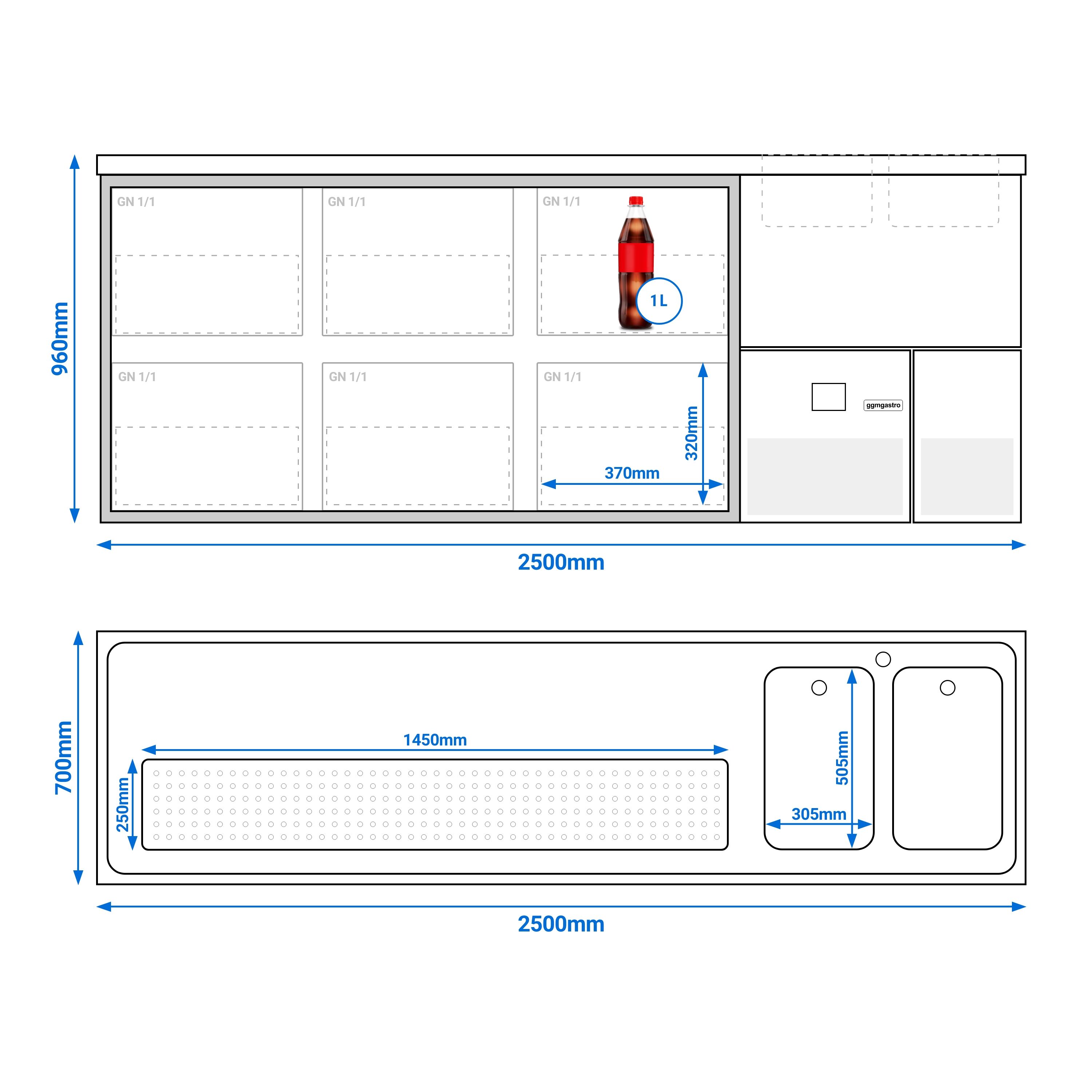 Comptoir de bar réfrigéré PREMIUM - 2500x700mm - 6 tiroirs