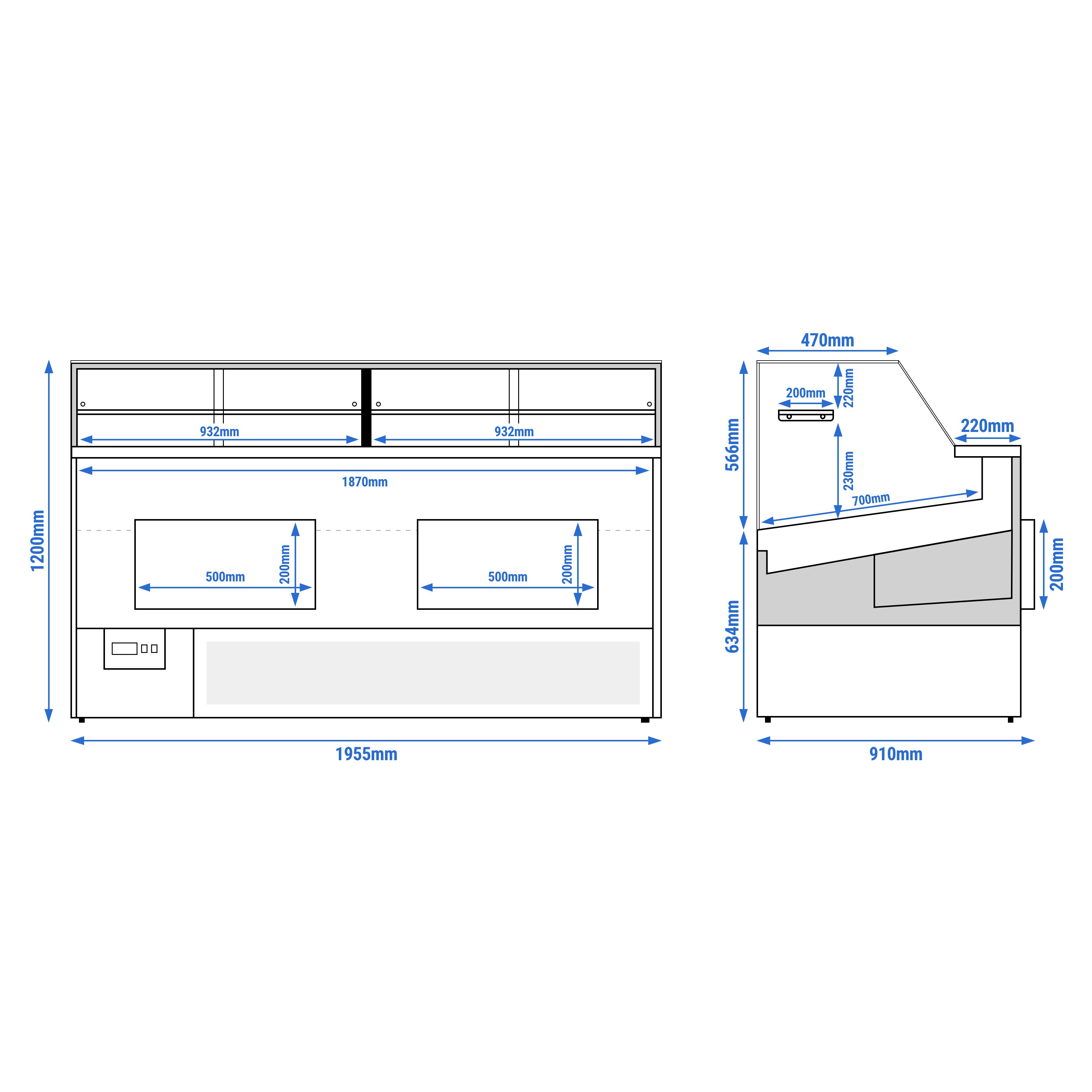 Comptoir vitrine réfrigérée - 1955x910mm - +0/+5°C - 254L - 1 étagère - Double vitrage